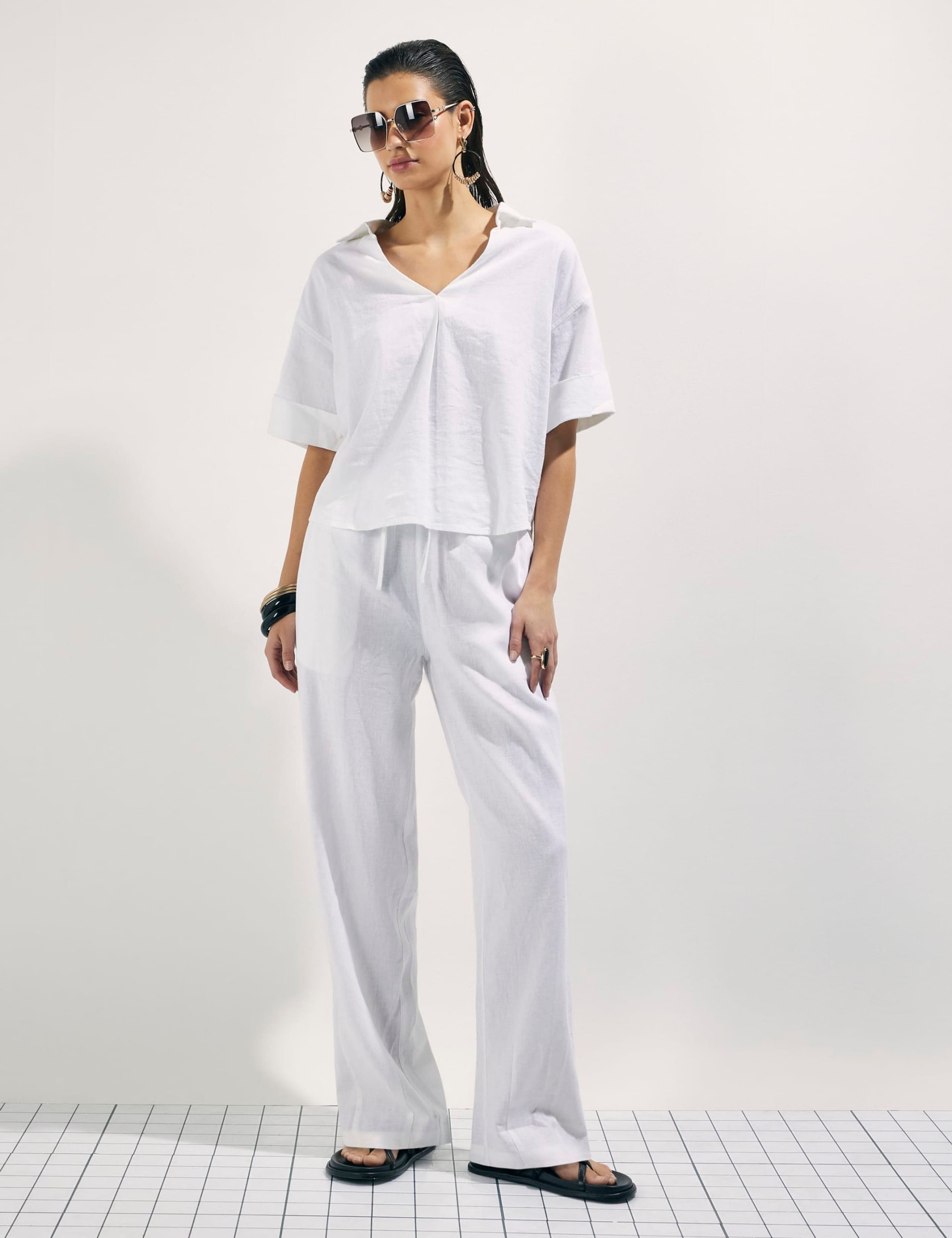 Linen Rich Drawstring Tapered Trousers 1 of 4