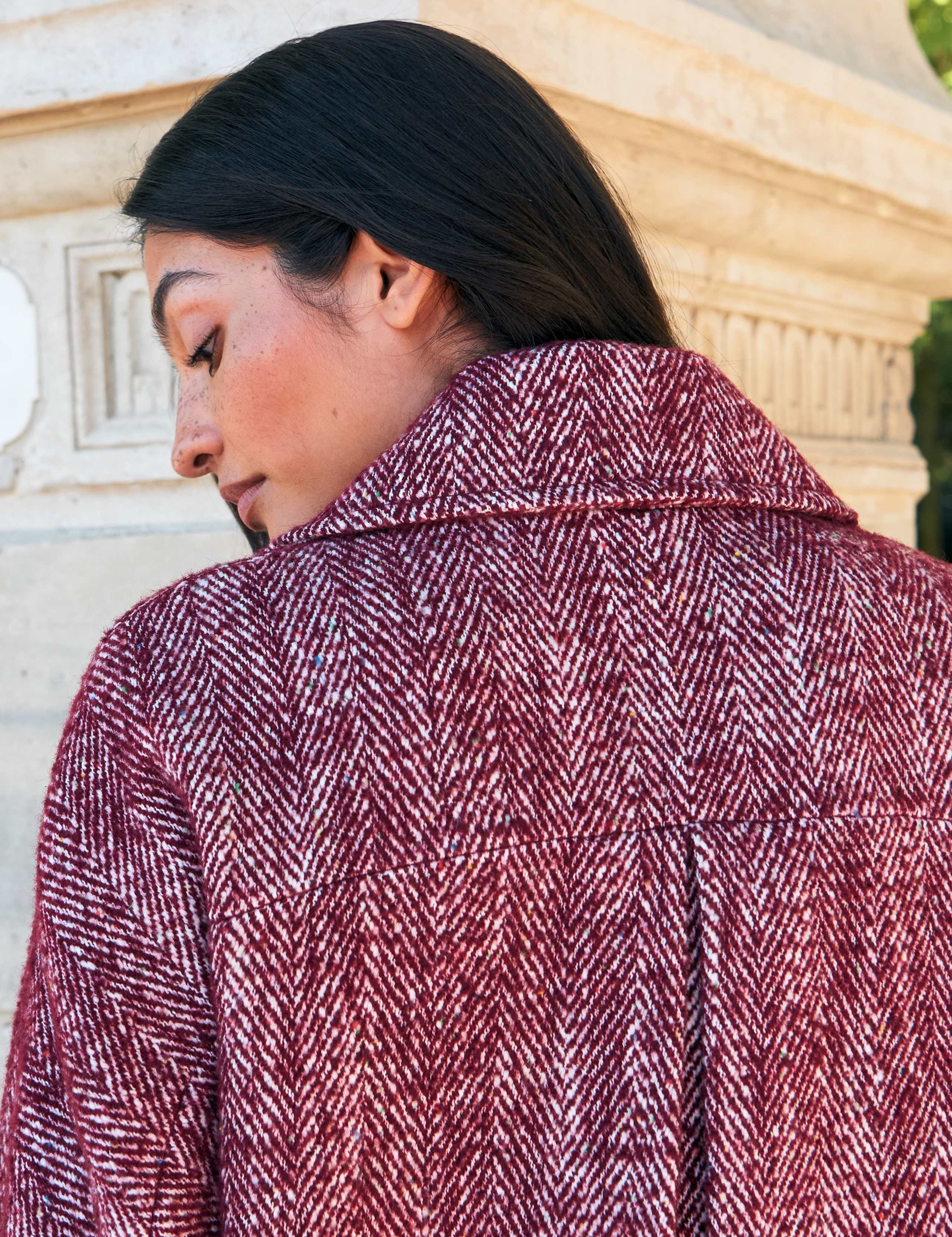 Herringbone Double Breasted Longline Cocoon Coat with Wool 2 of 7
