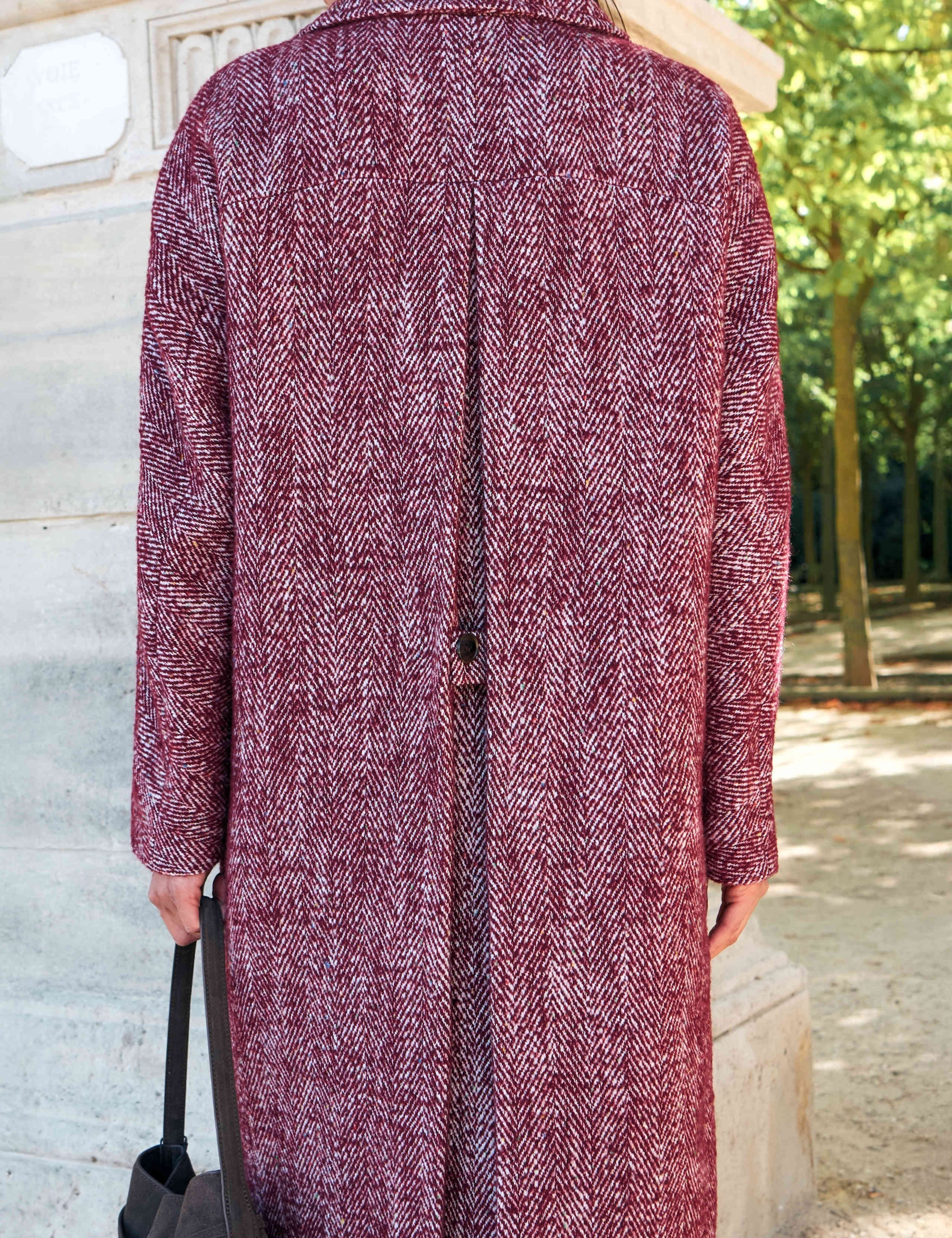 Herringbone Double Breasted Longline Cocoon Coat with Wool 3 of 7