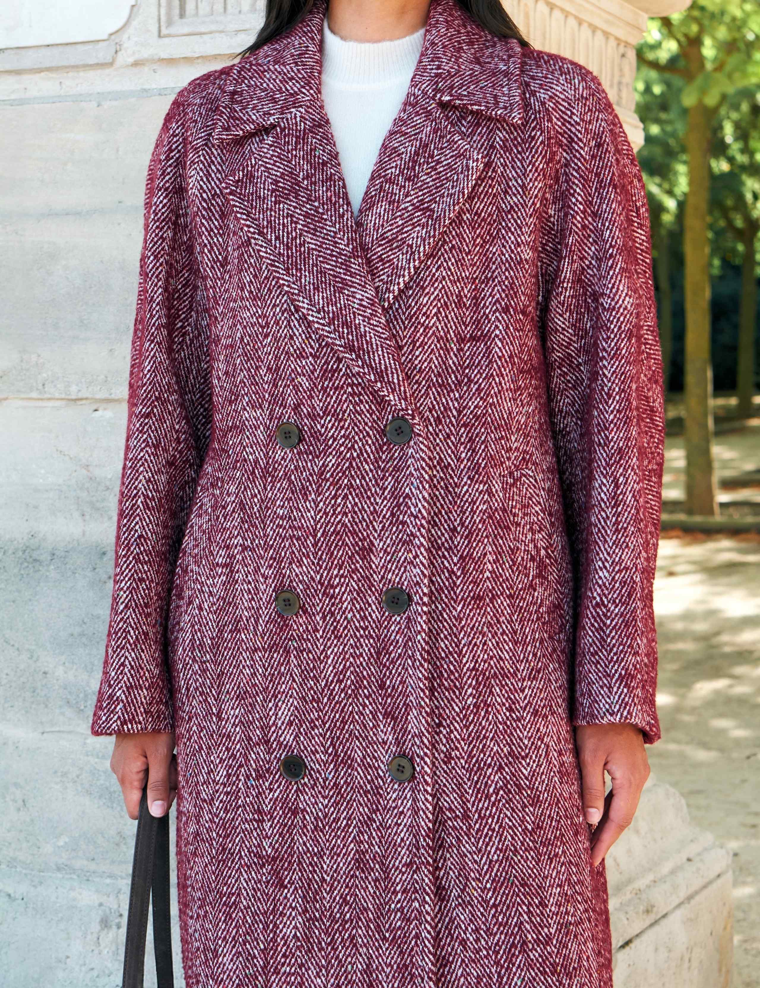 Herringbone Double Breasted Longline Cocoon Coat with Wool 4 of 7