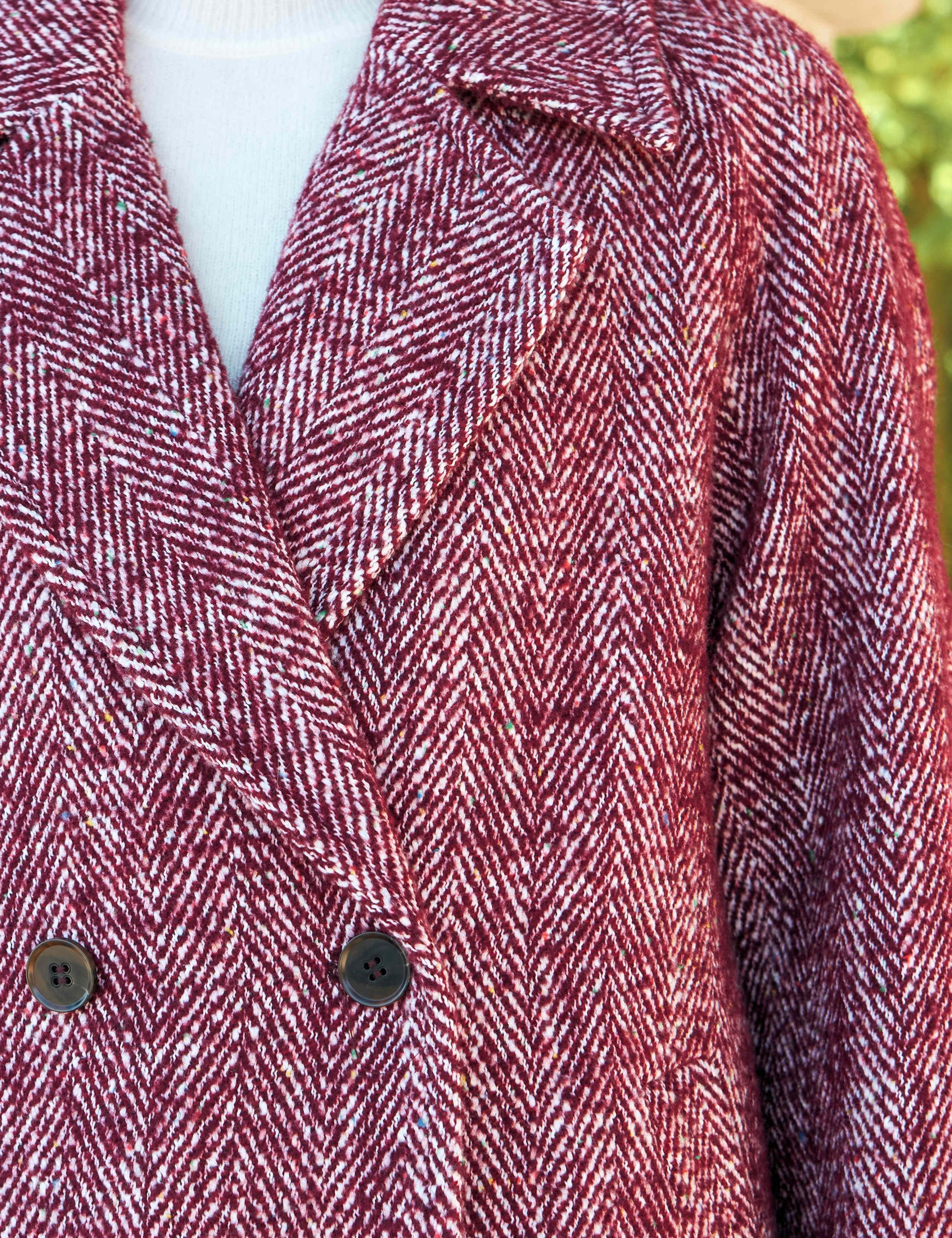 Herringbone Double Breasted Longline Cocoon Coat with Wool 6 of 7