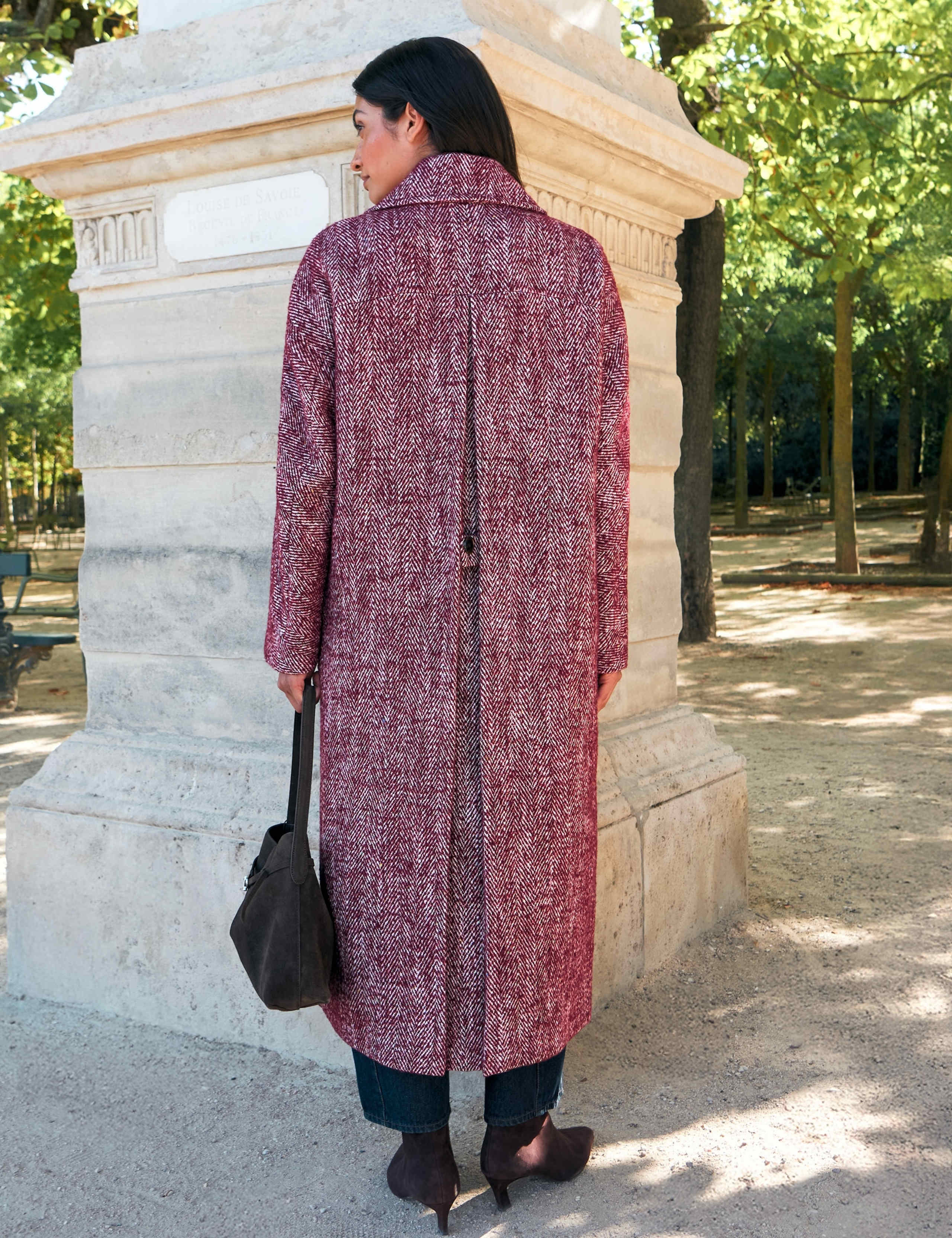 Herringbone Double Breasted Longline Cocoon Coat with Wool 7 of 7