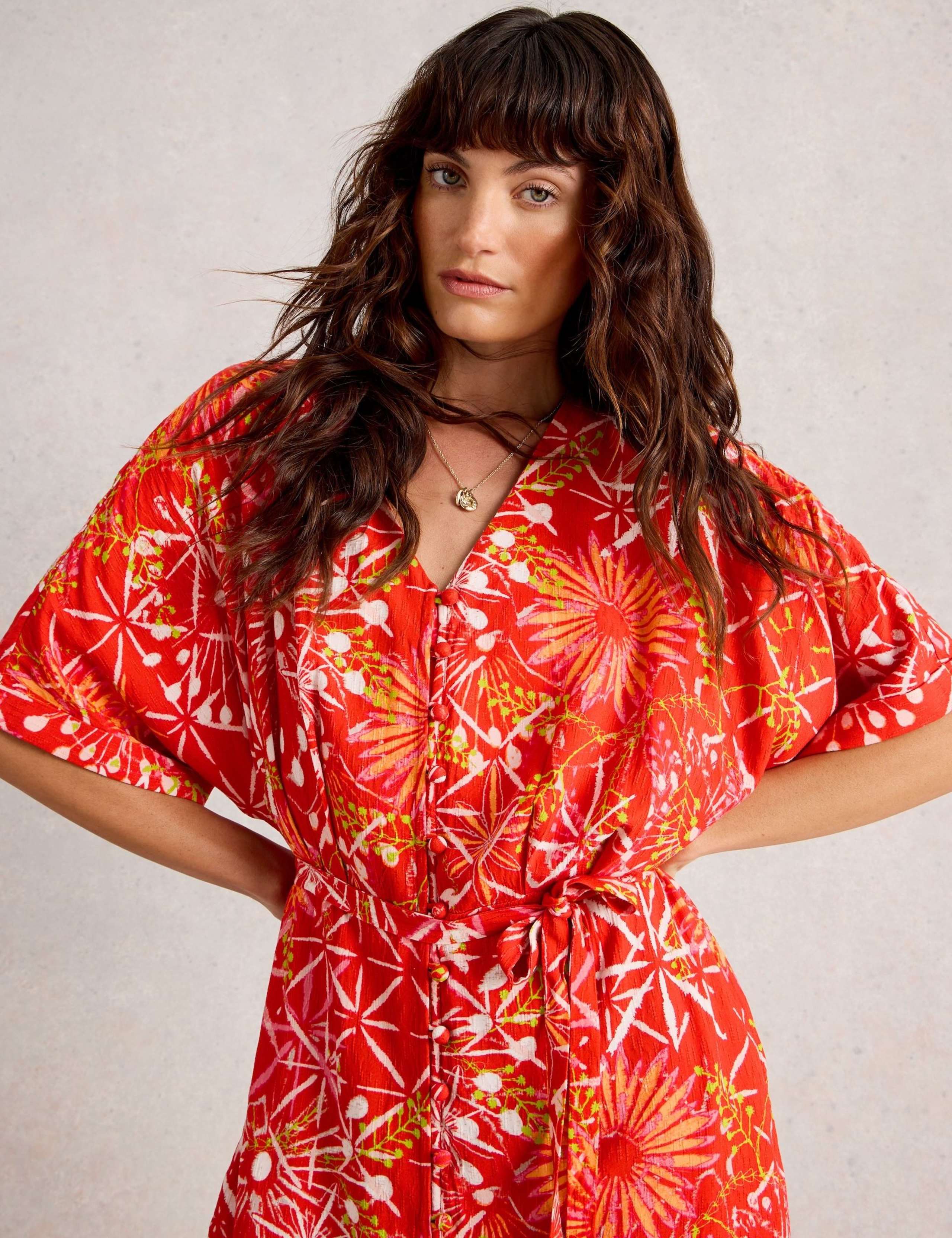 Floral V-Neck Tie Waist Midi Tea Dress 3 of 6
