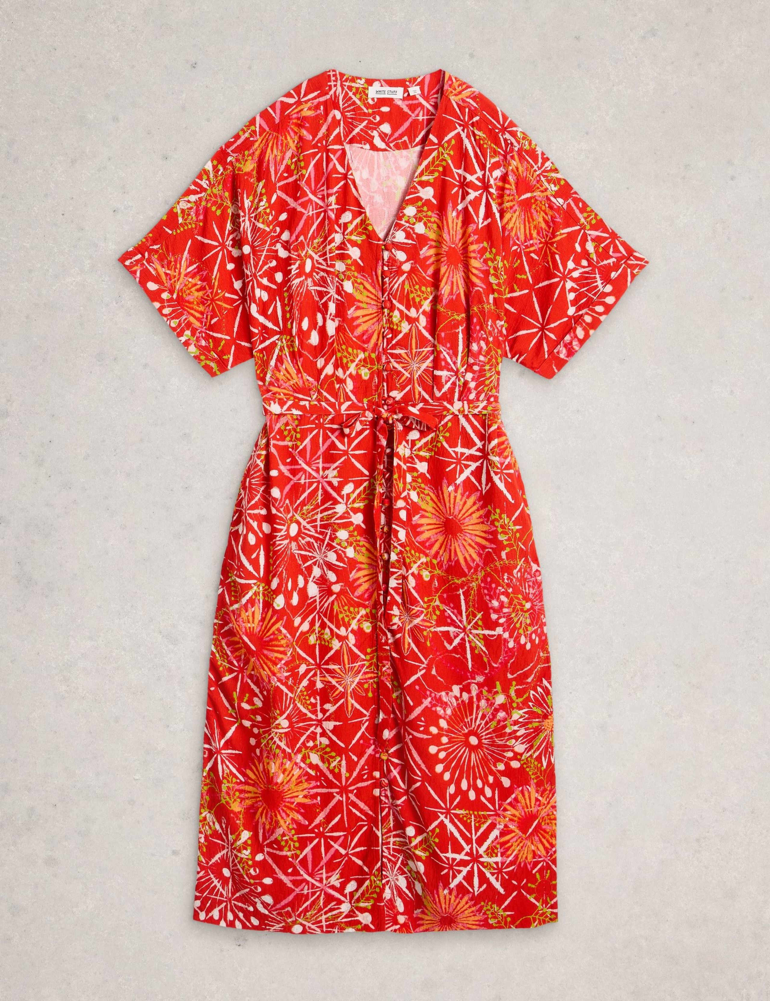 Printed Kimono Sleeve Midi Tea Dress 2 of 6