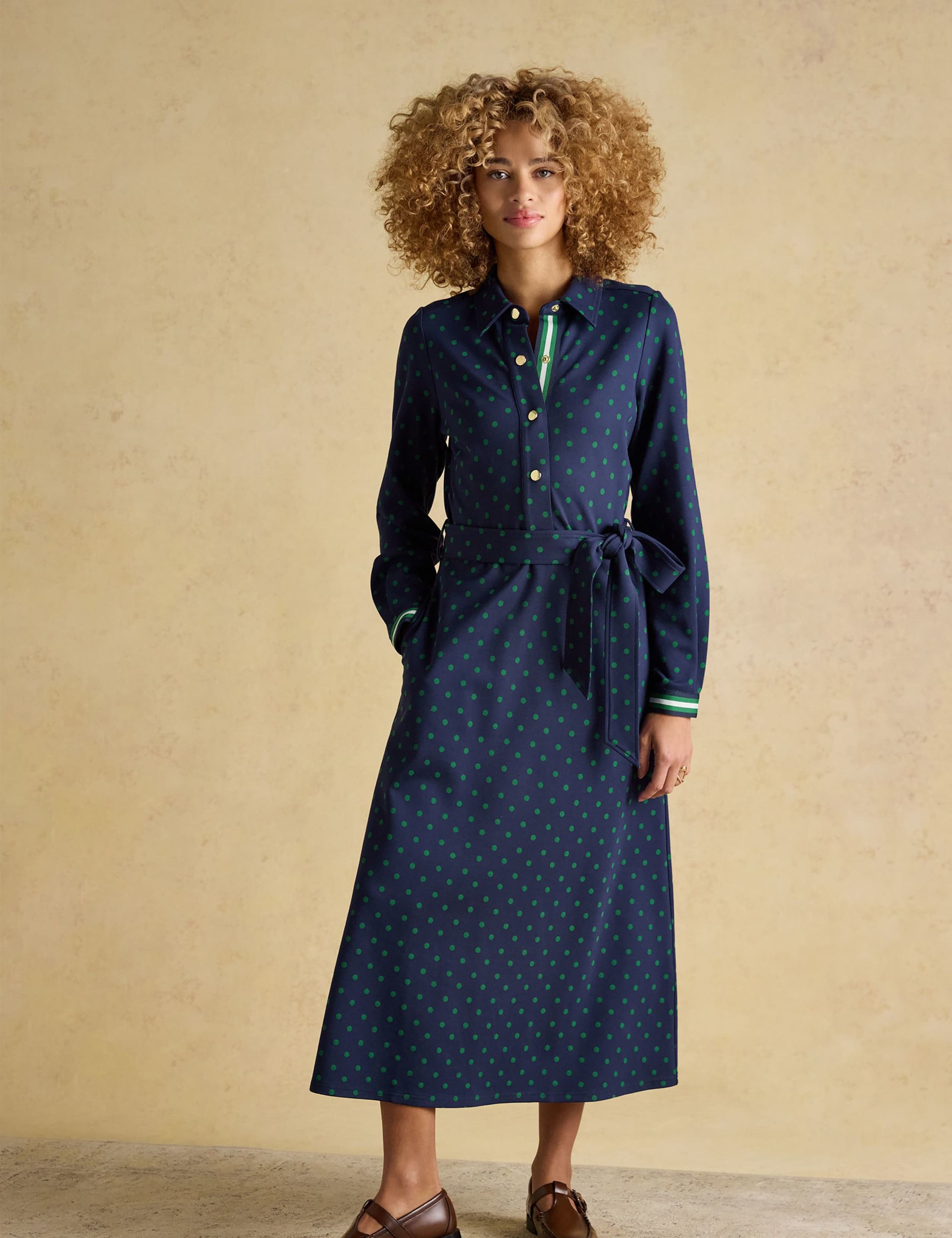 Polka Dot Button Front Midi Shirt Dress 9 of 10