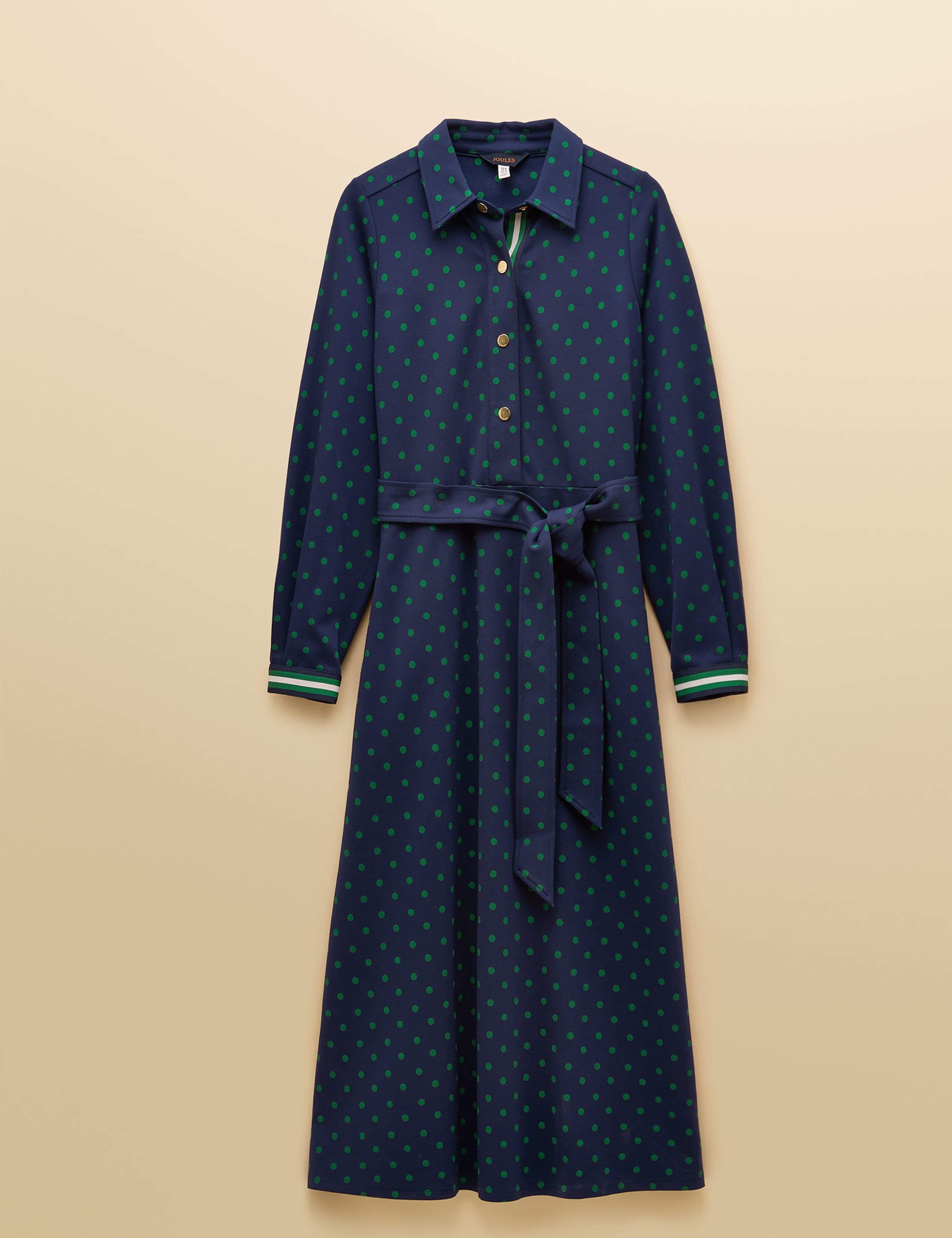 Polka Dot Button Front Midi Shirt Dress 2 of 10
