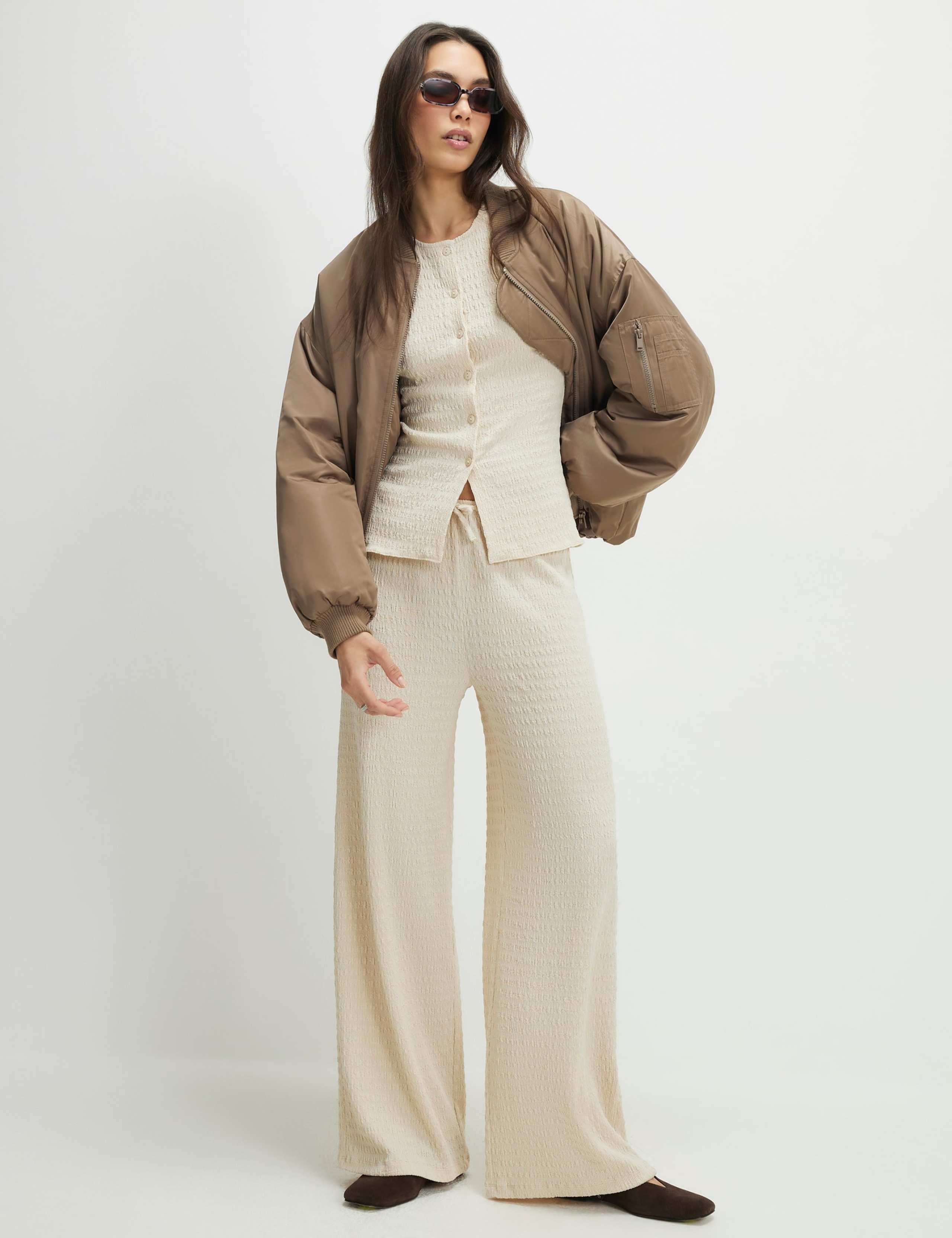 Textured Elasticated Waist Wide Leg Trousers 1 of 4