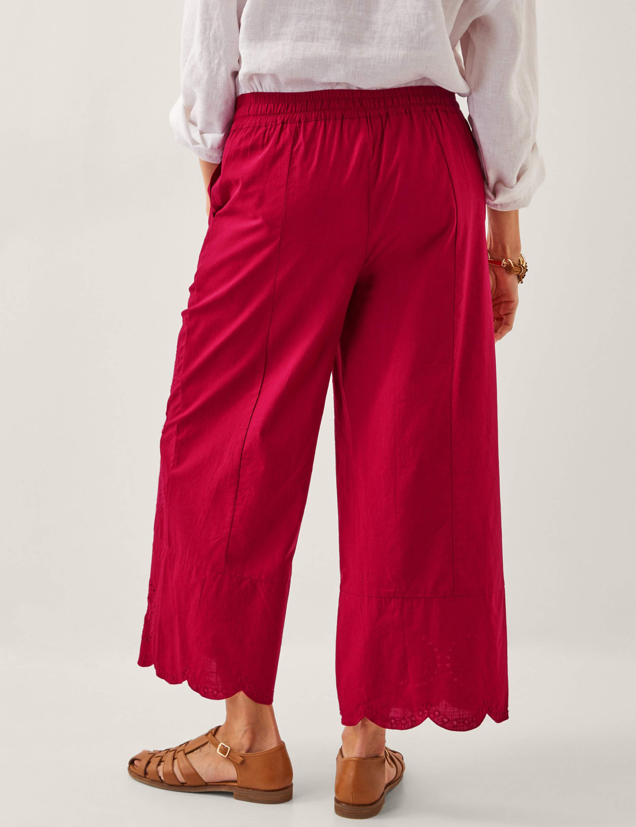 Pure Cotton Embroidered Wide Leg Trousers 4 of 5