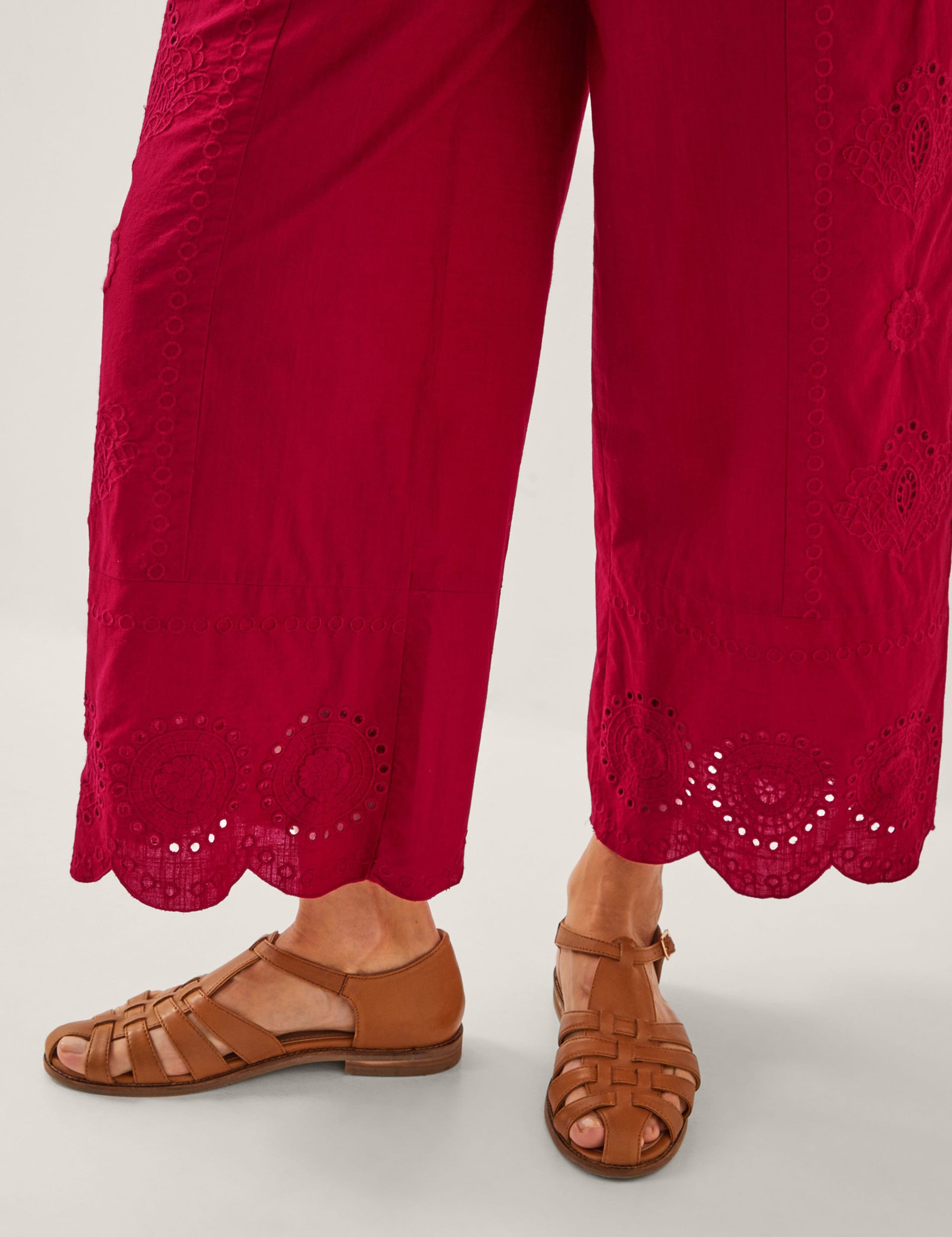 Pure Cotton Embroidered Wide Leg Trousers 5 of 5