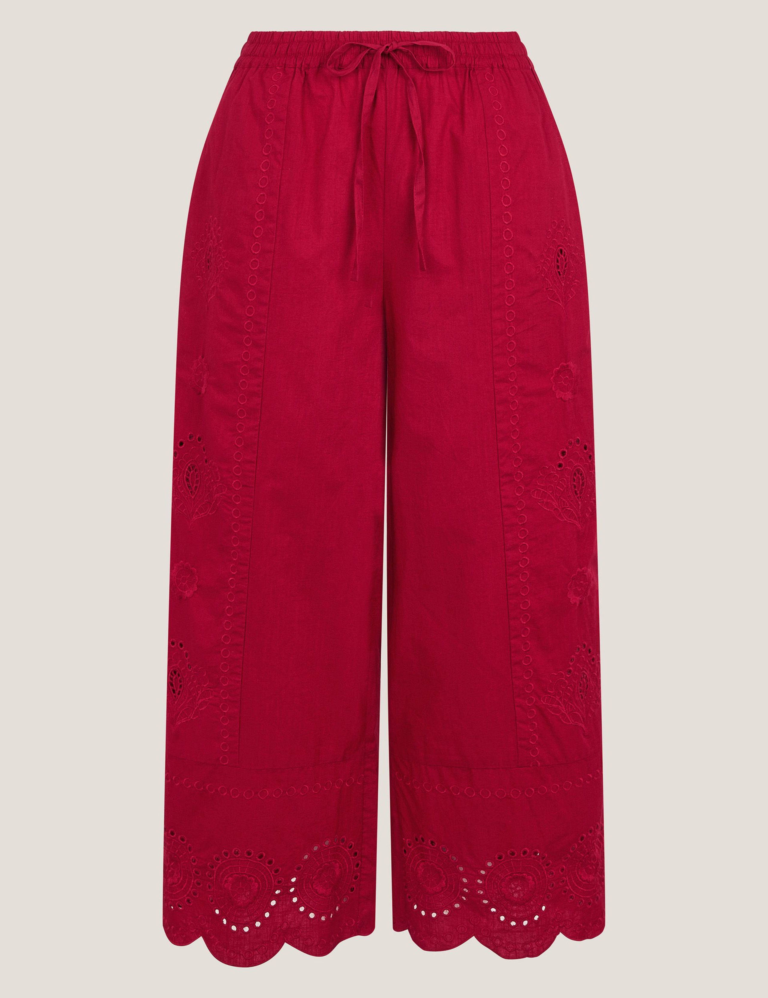 Pure Cotton Embroidered Wide Leg Trousers 2 of 5