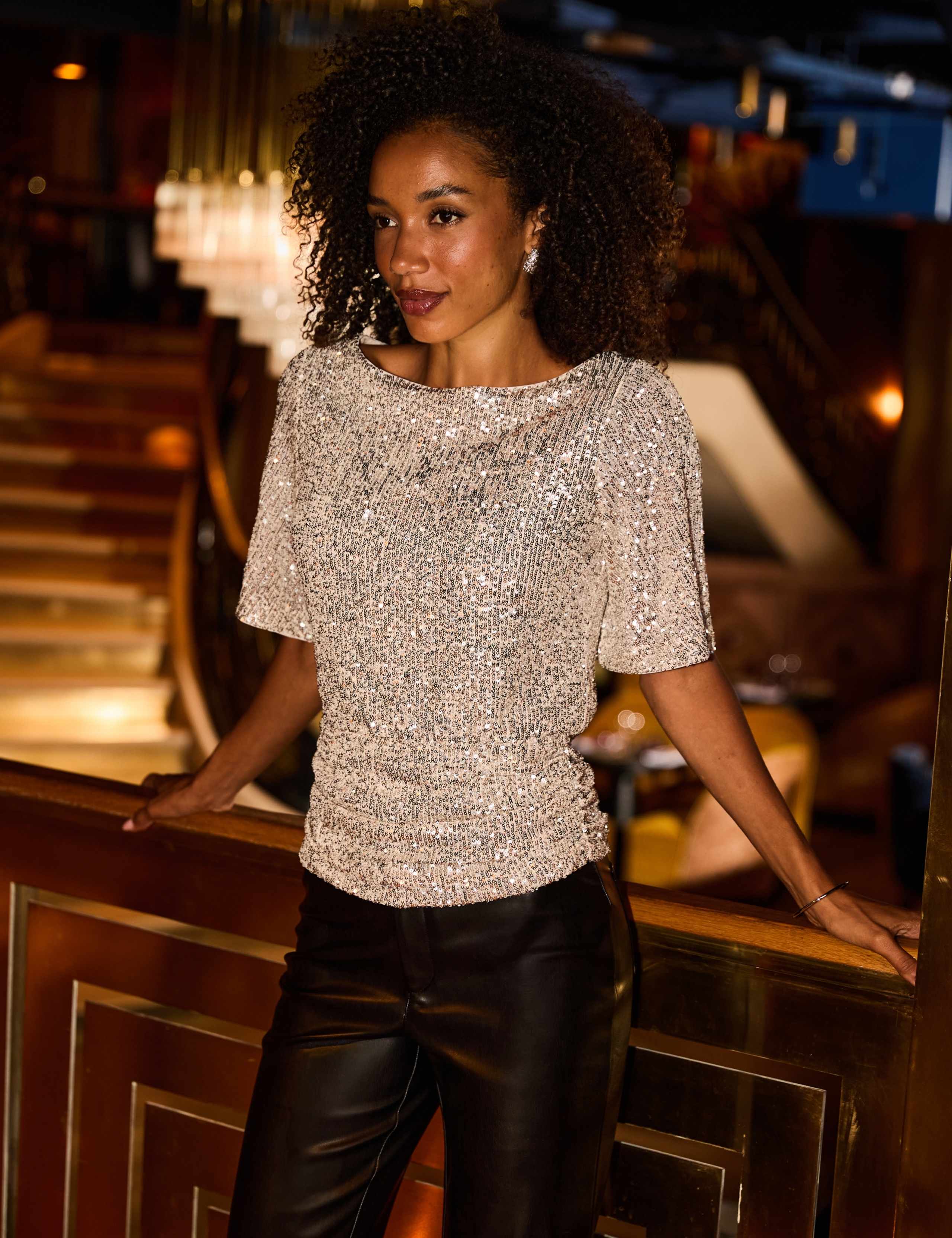 Sequin Slash Neck Angel Sleeve Top 7 of 7