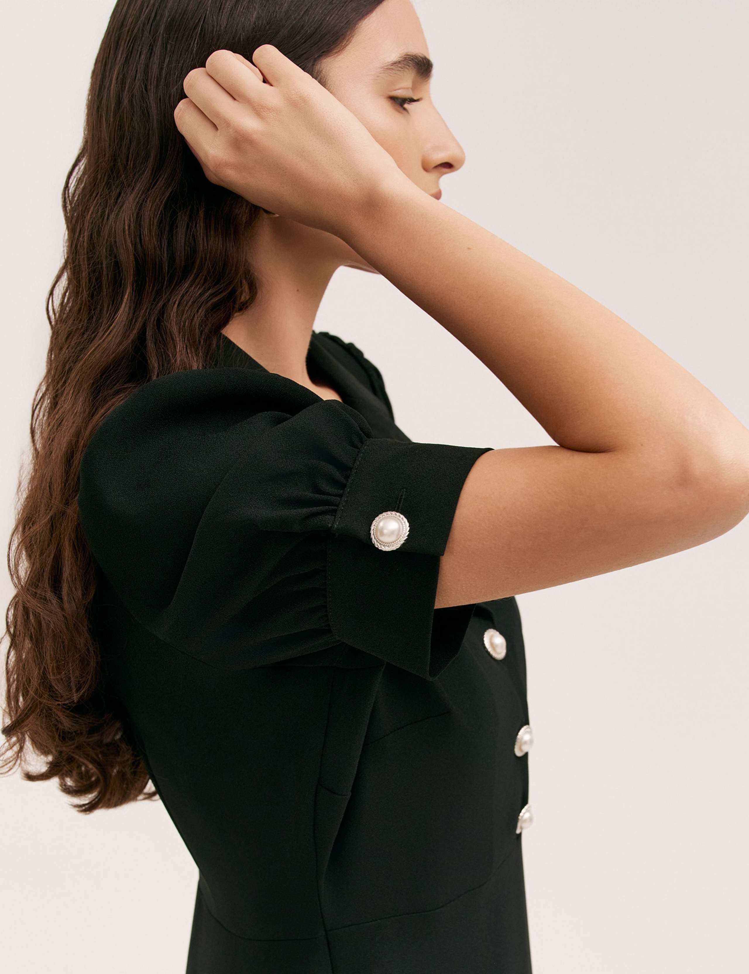 Crepe Collared Puff Sleeve Midi Tea Dress 5 of 5