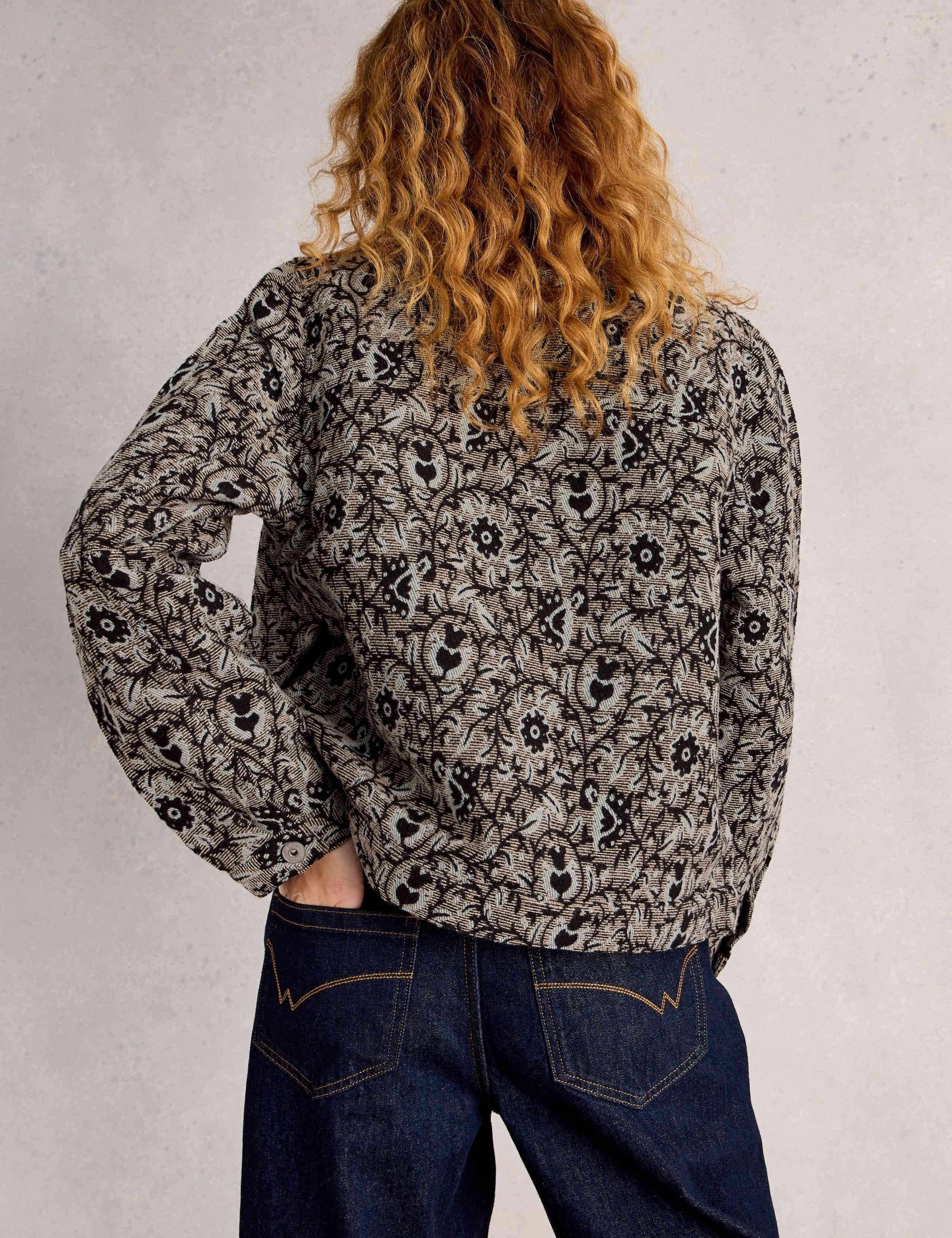 Wool Blend Floral Jacquard Collared Jacket 3 of 6