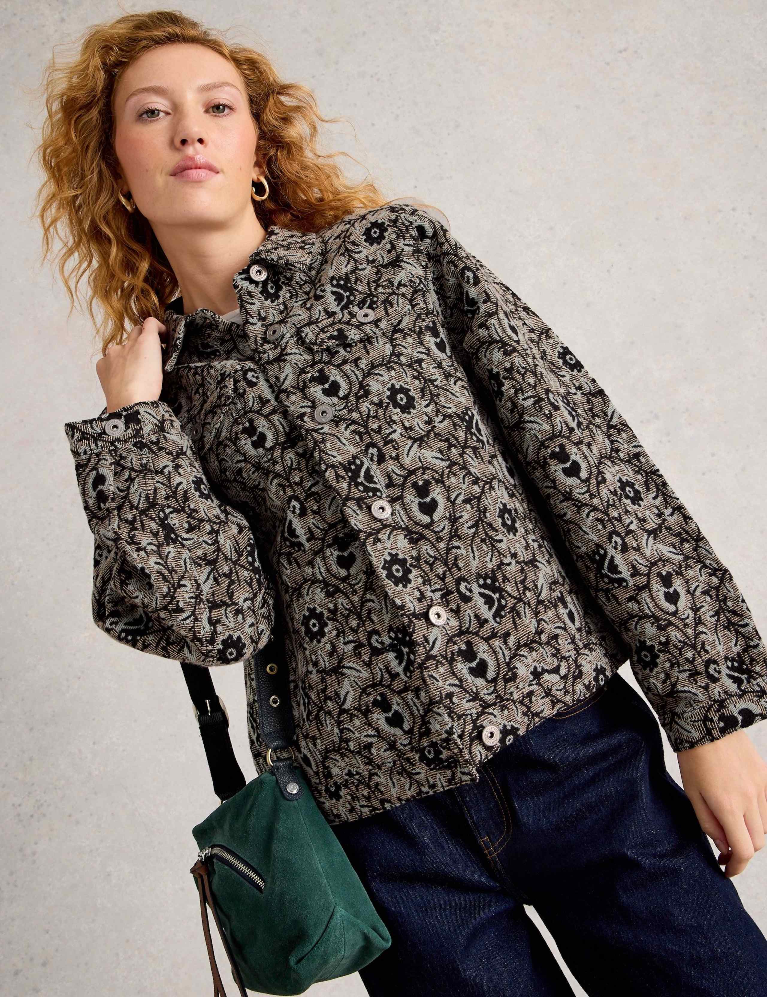 Wool Blend Floral Jacquard Collared Jacket 4 of 6