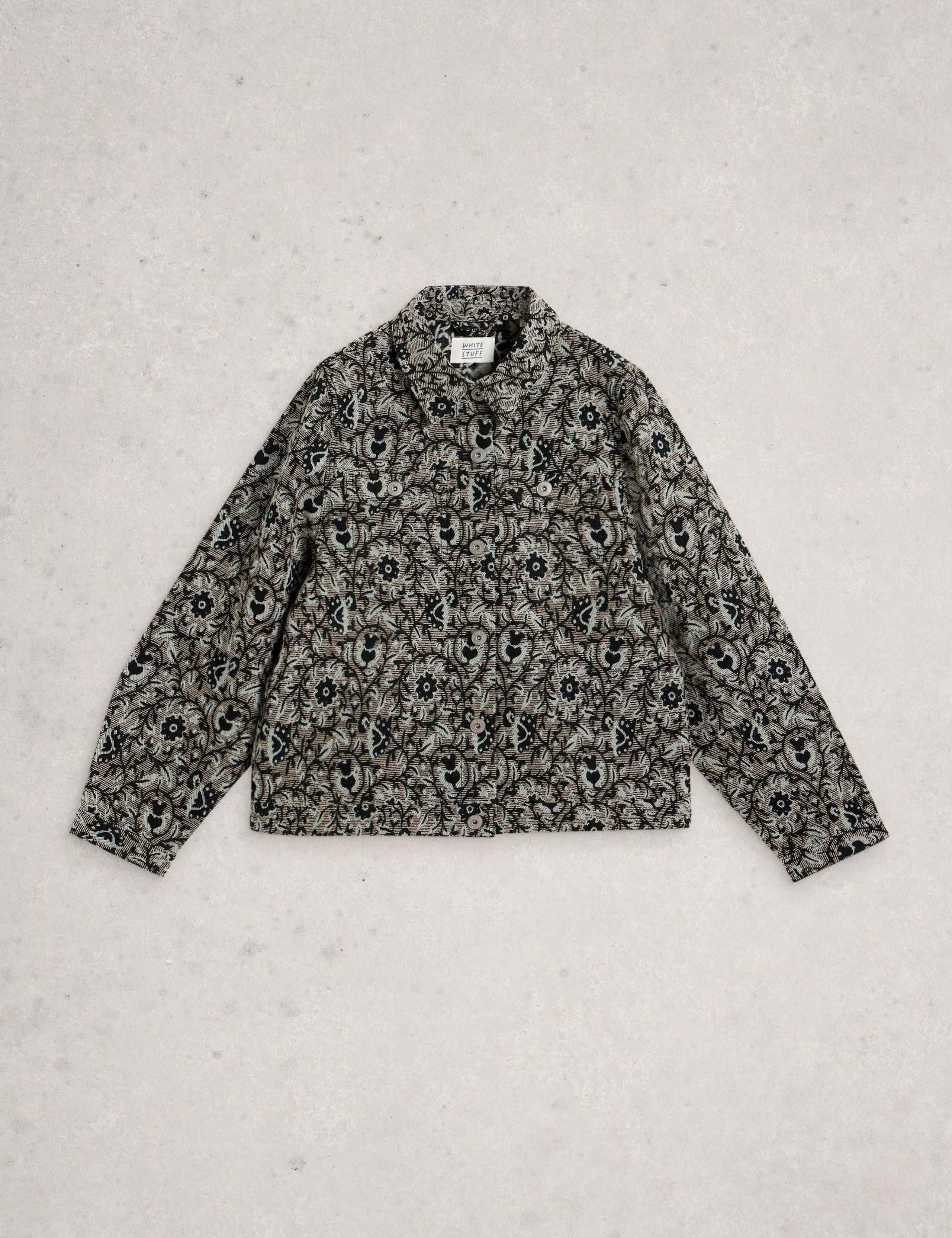 Wool Blend Floral Jacquard Collared Jacket 2 of 6