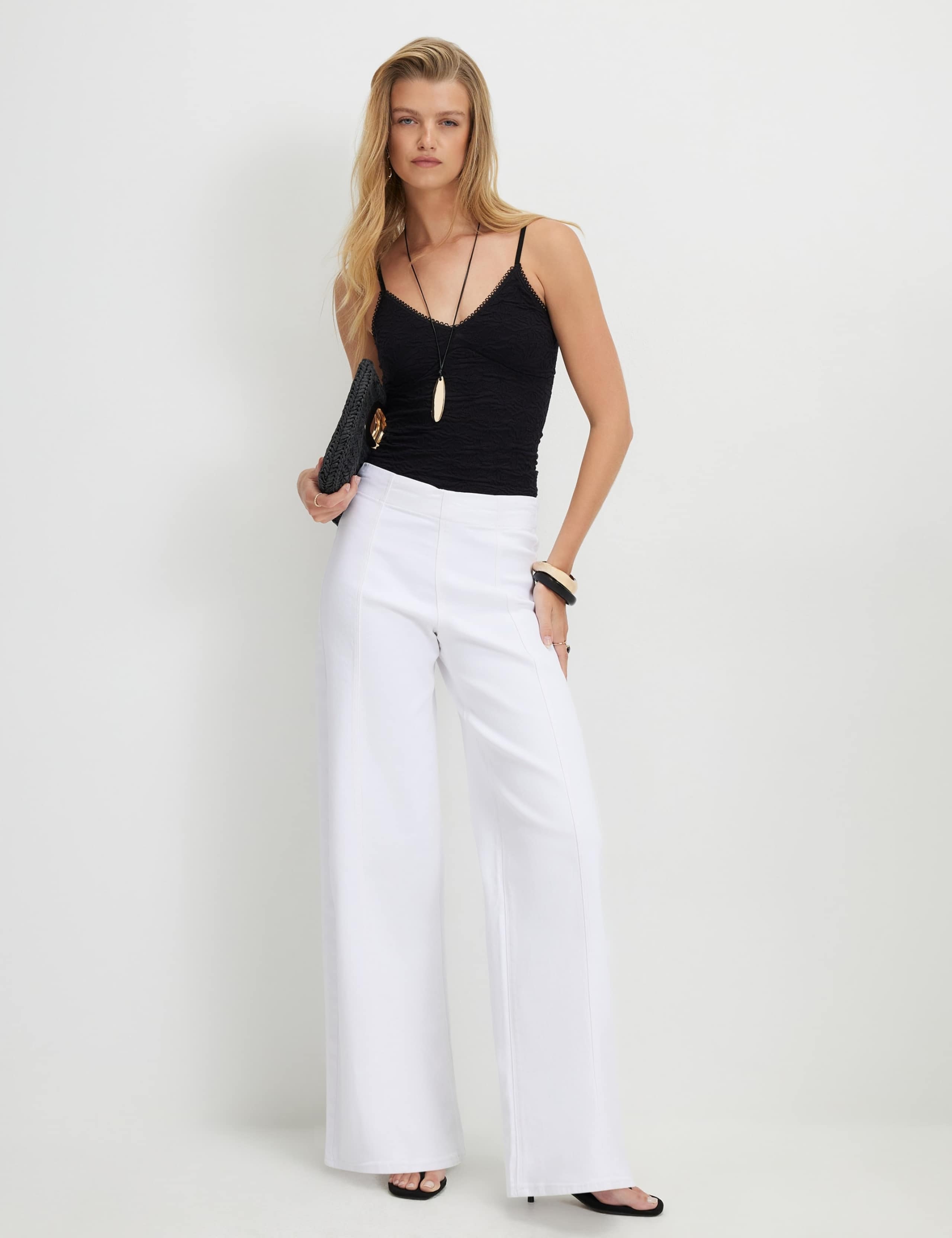 Cotton Rich Elasticated Waist Palazzo Jeans 1 of 4