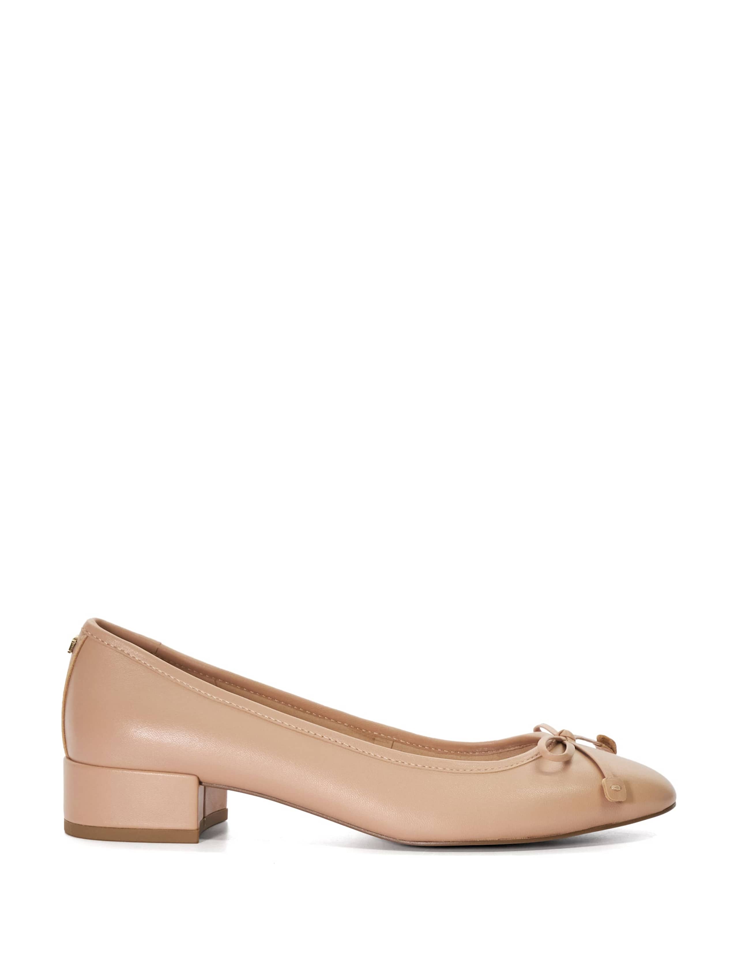 Leather Bow Slip On Block Heel Ballet Pumps 1 of 5
