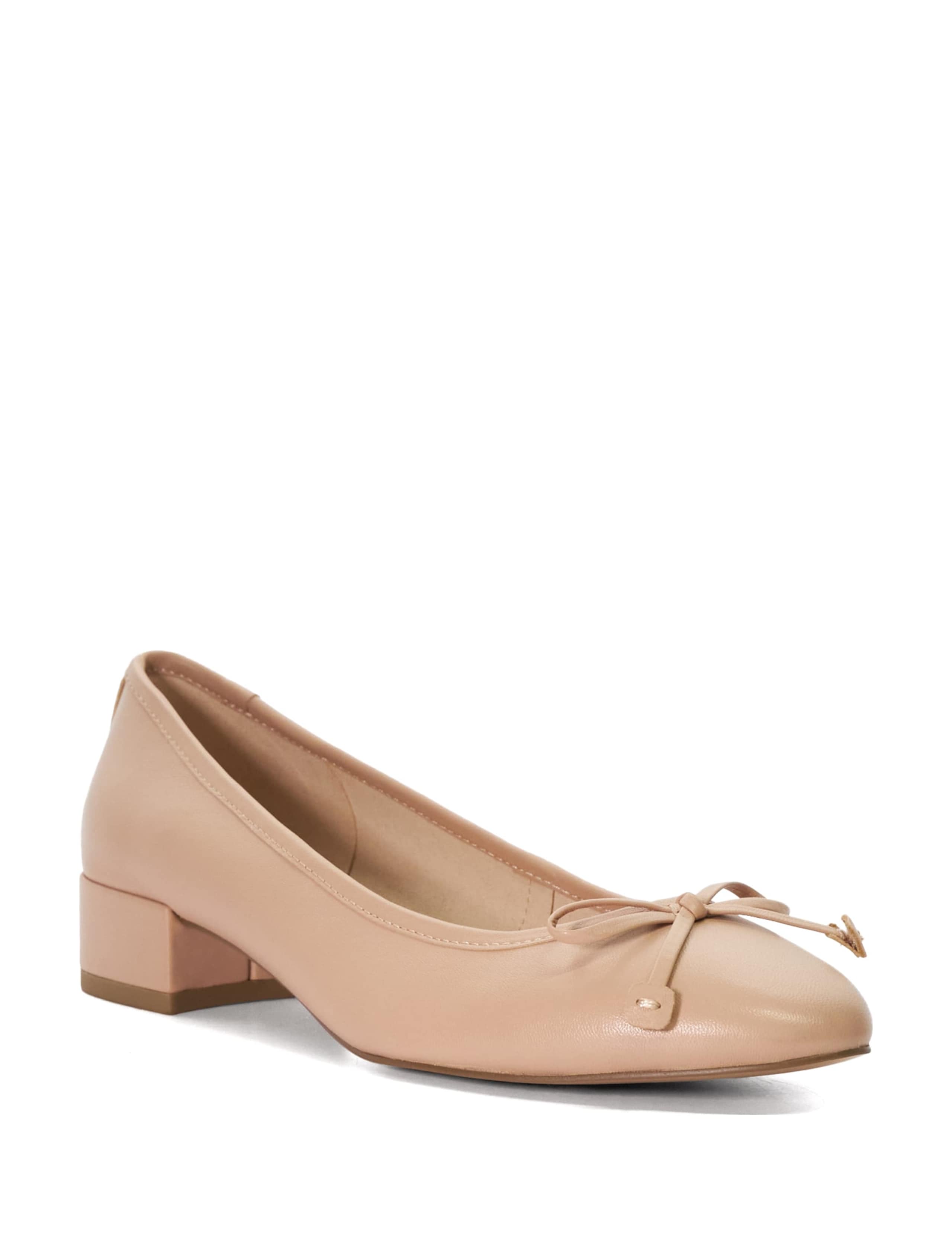 Leather Bow Slip On Block Heel Ballet Pumps 2 of 5