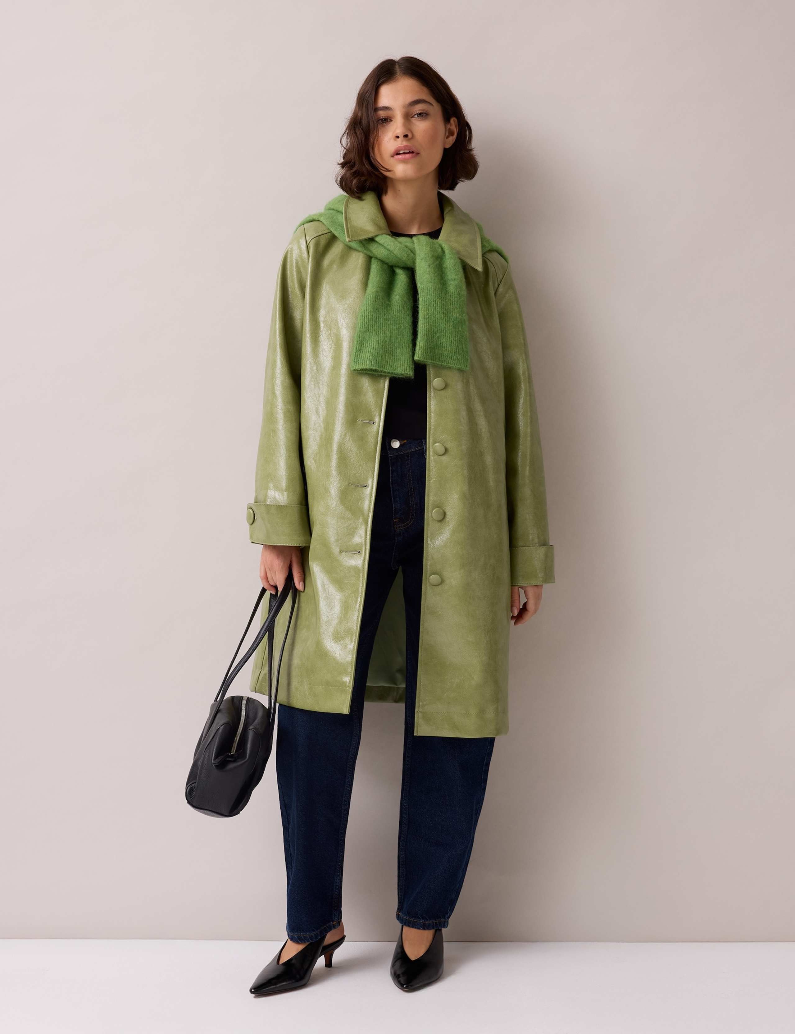 Faux Leather Car Coat 1 of 7