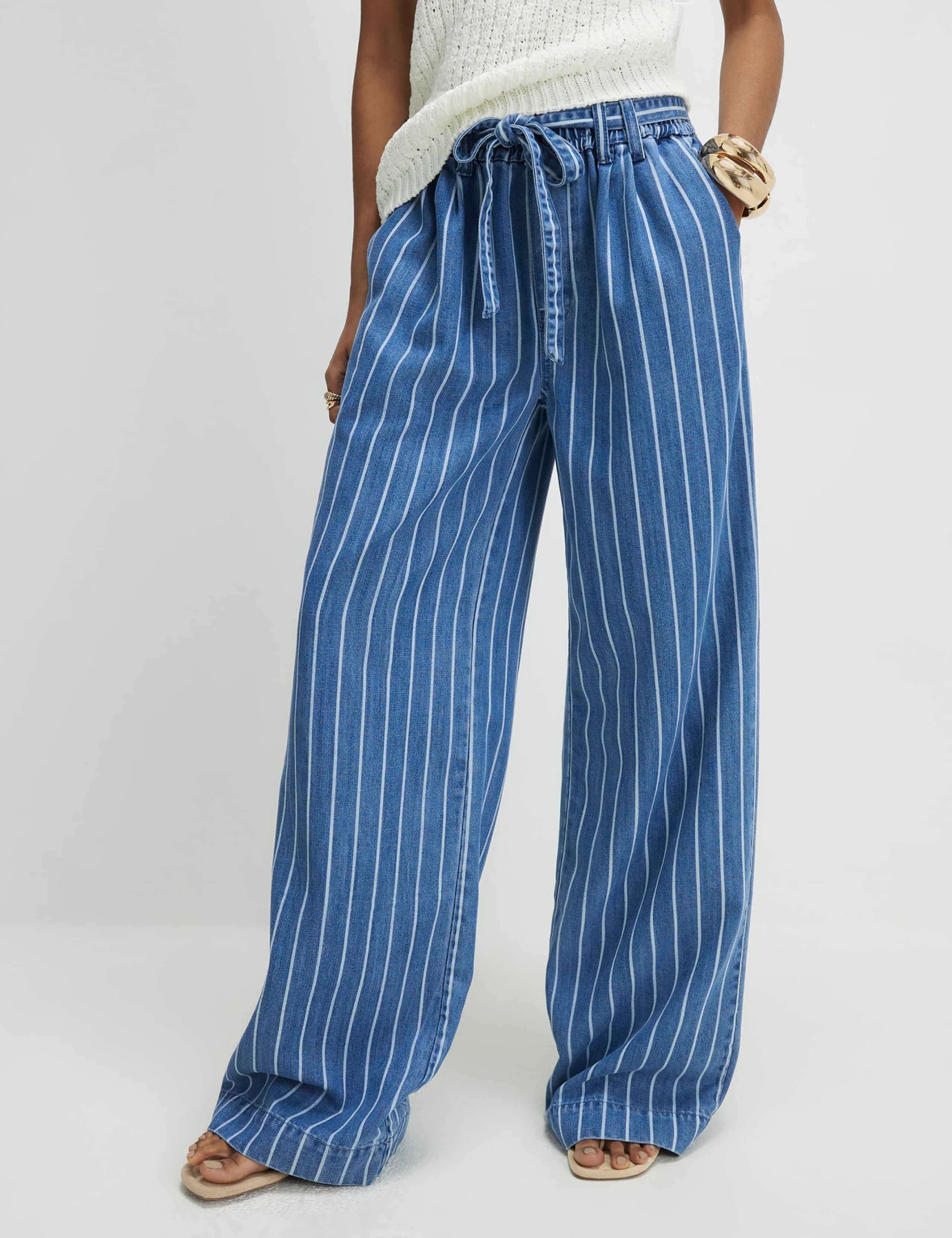 Lyocell Rich Striped Mid Rise Wide Leg Jeans 2 of 4