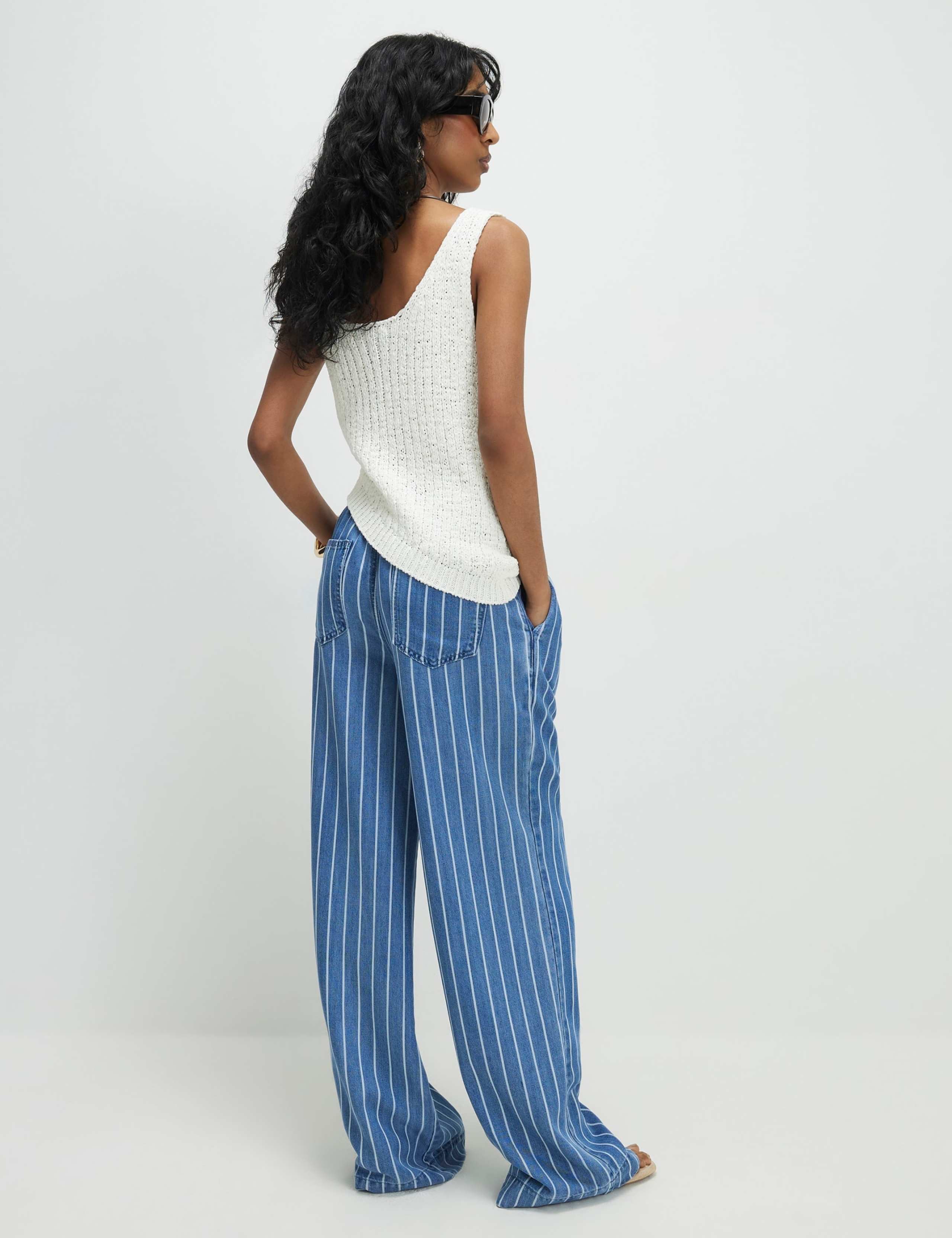 Lyocell Rich Striped Mid Rise Wide Leg Jeans 3 of 4