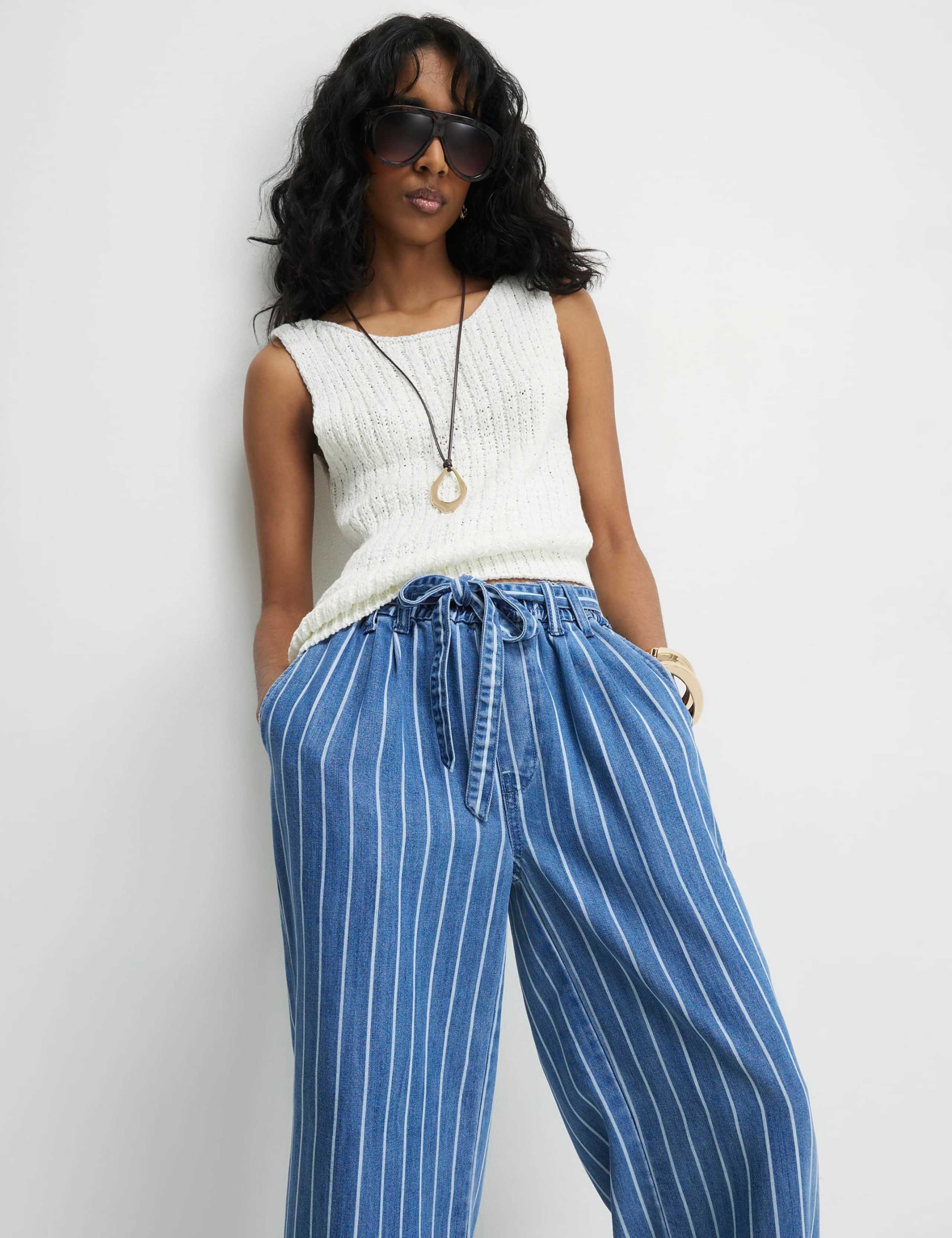 Lyocell Rich Striped Mid Rise Wide Leg Jeans 4 of 4