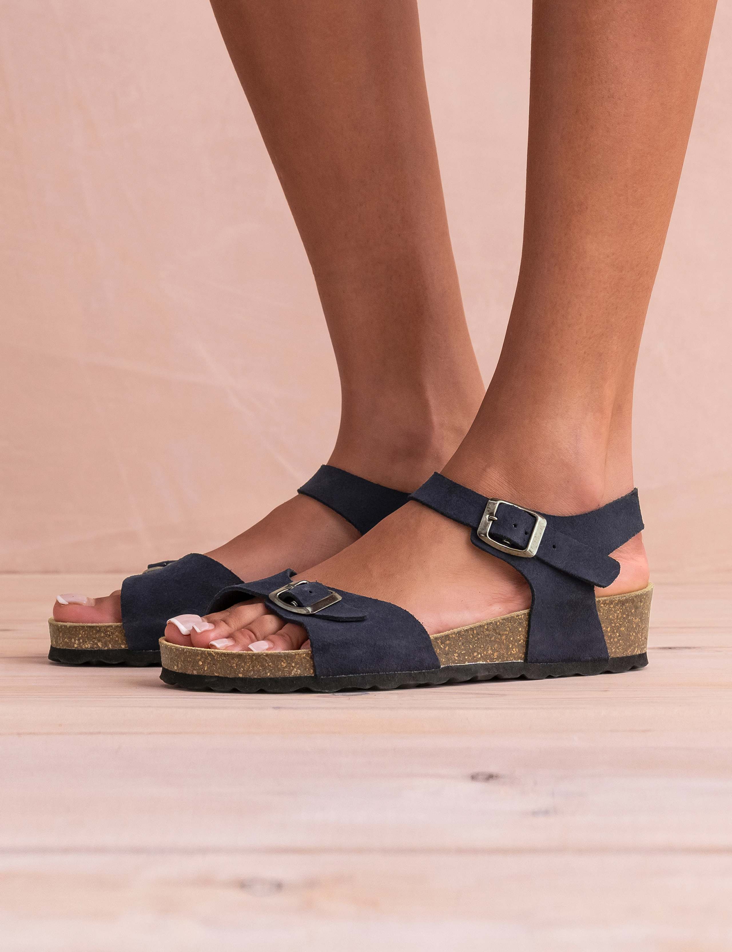 Suede Ankle Strap Flat Sandals 1 of 7
