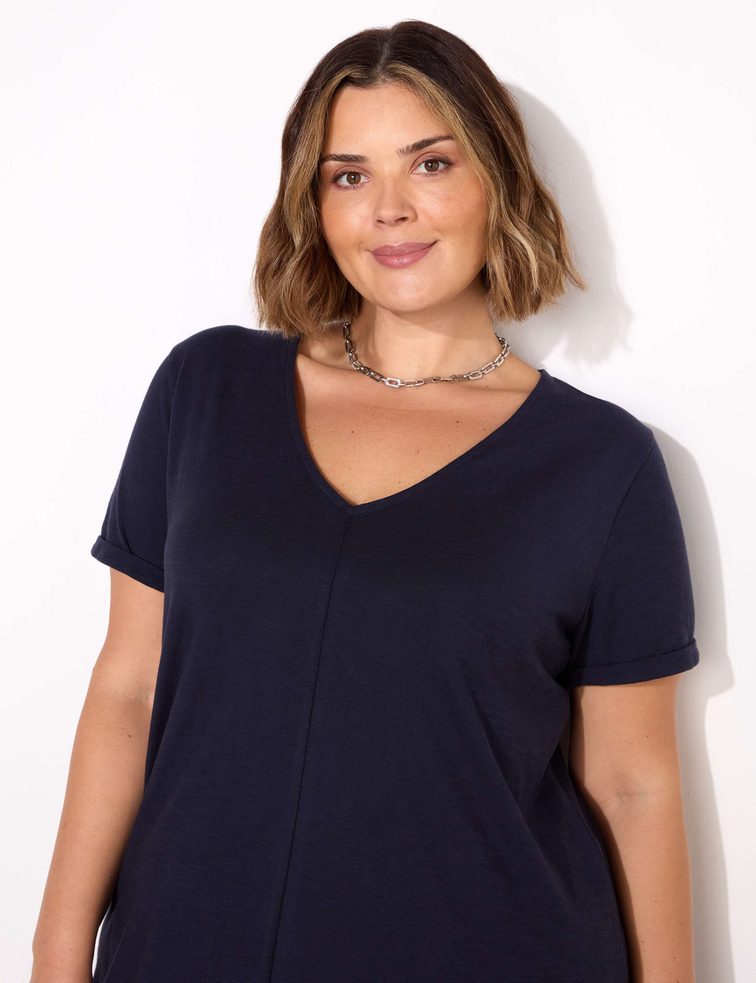 Pure Cotton V-Neck Longline T-Shirt 2 of 3