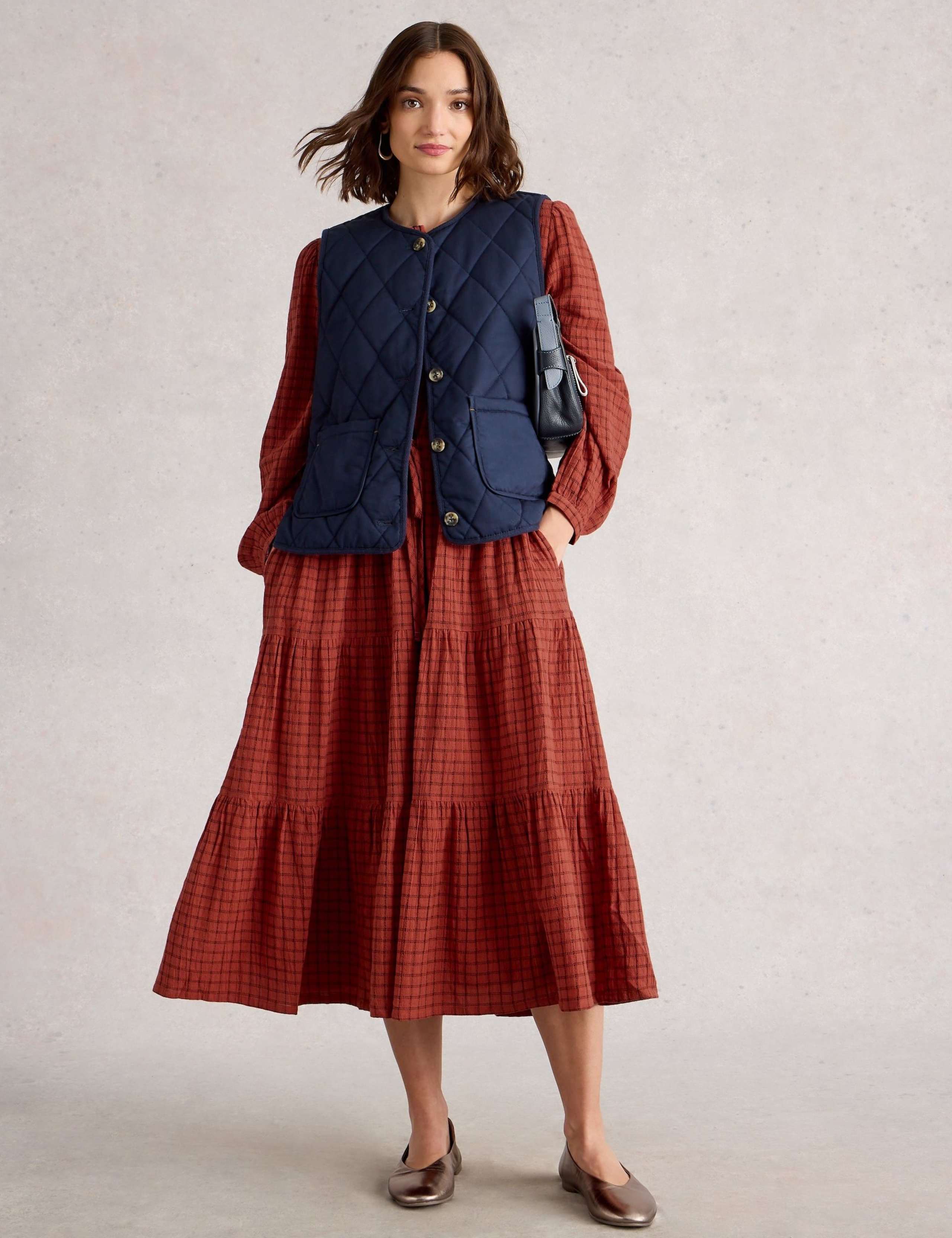 Pure Cotton Checked Midi Tiered Dress 3 of 6