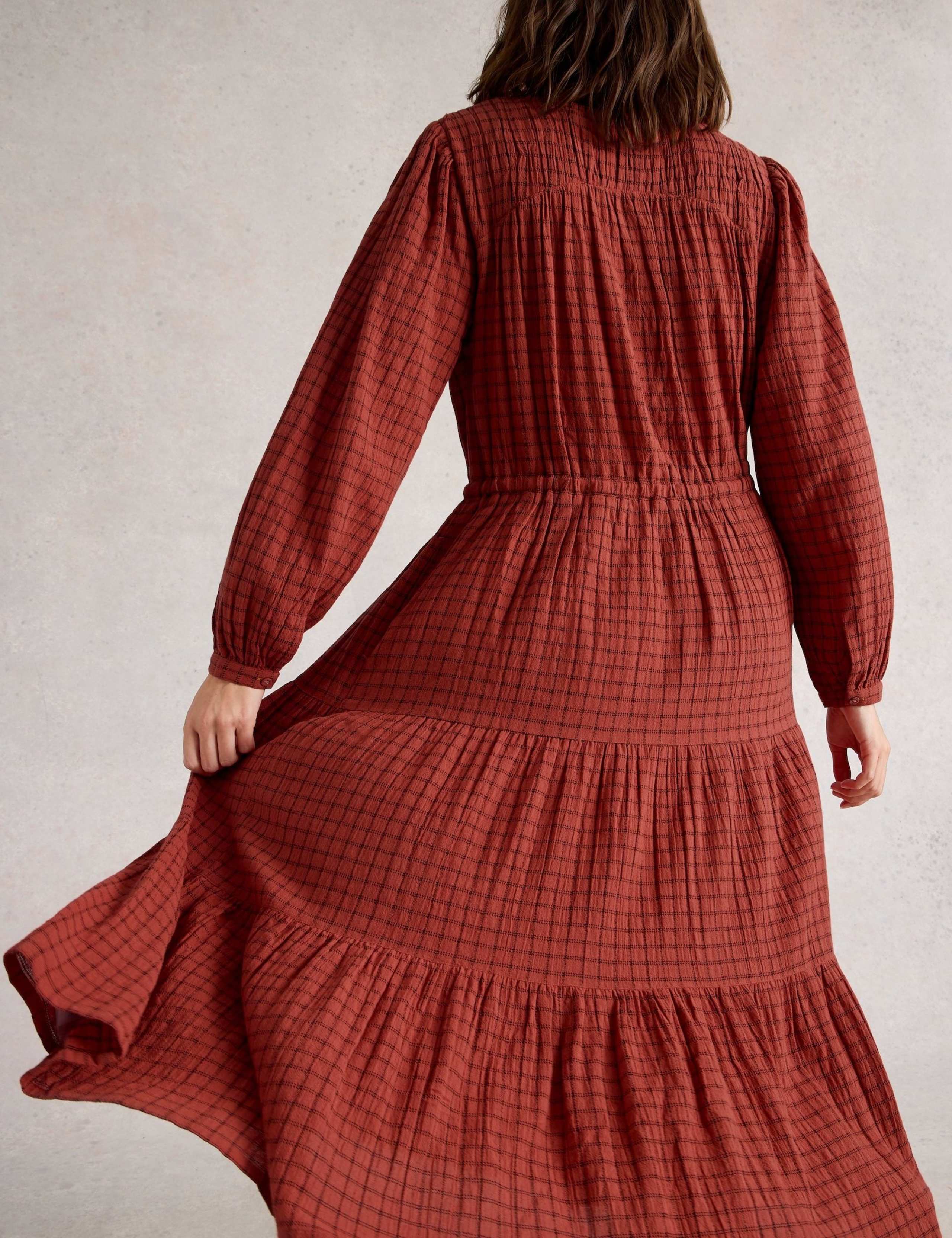 Pure Cotton Checked Midi Tiered Dress 4 of 6
