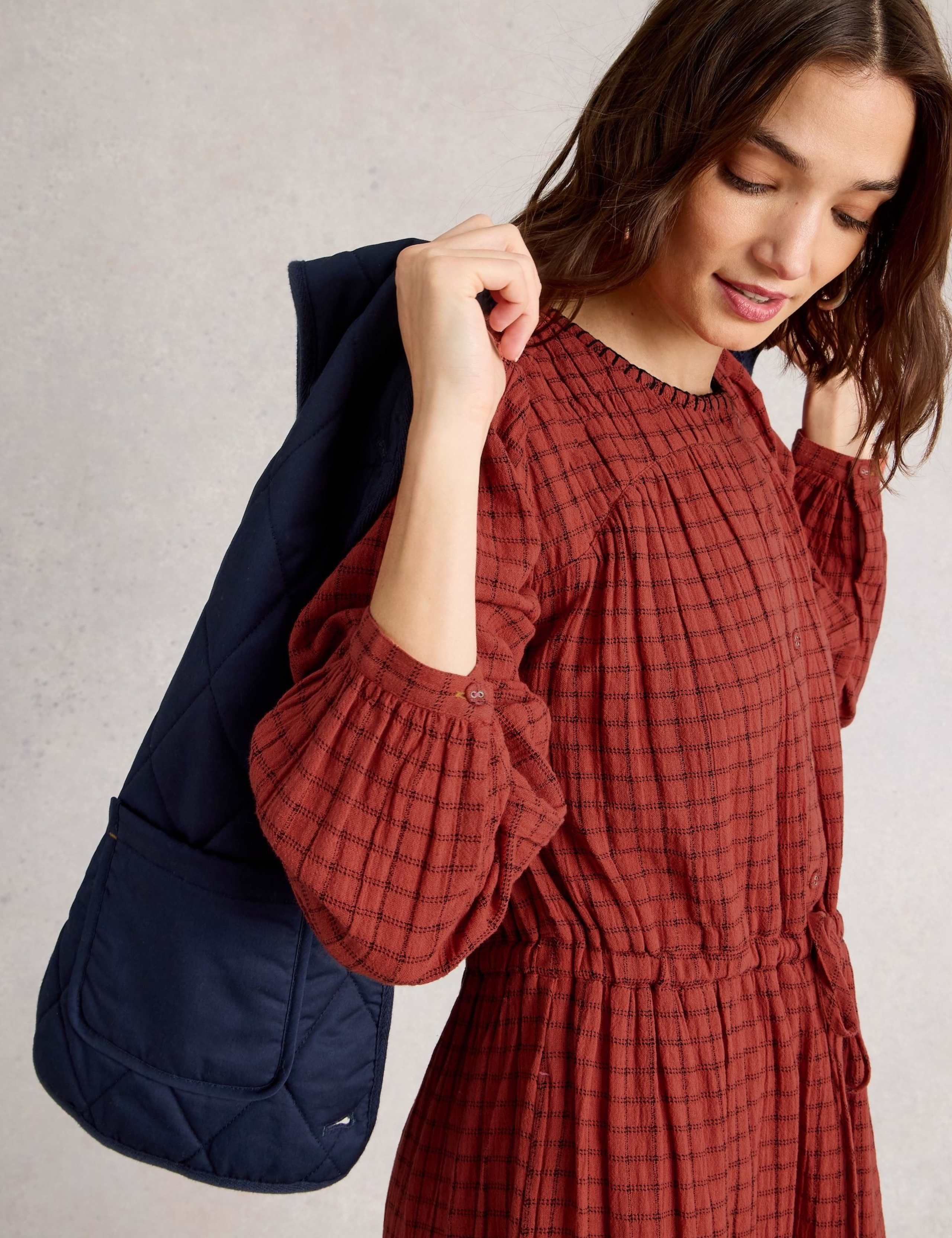 Pure Cotton Checked Midi Tiered Dress 6 of 6