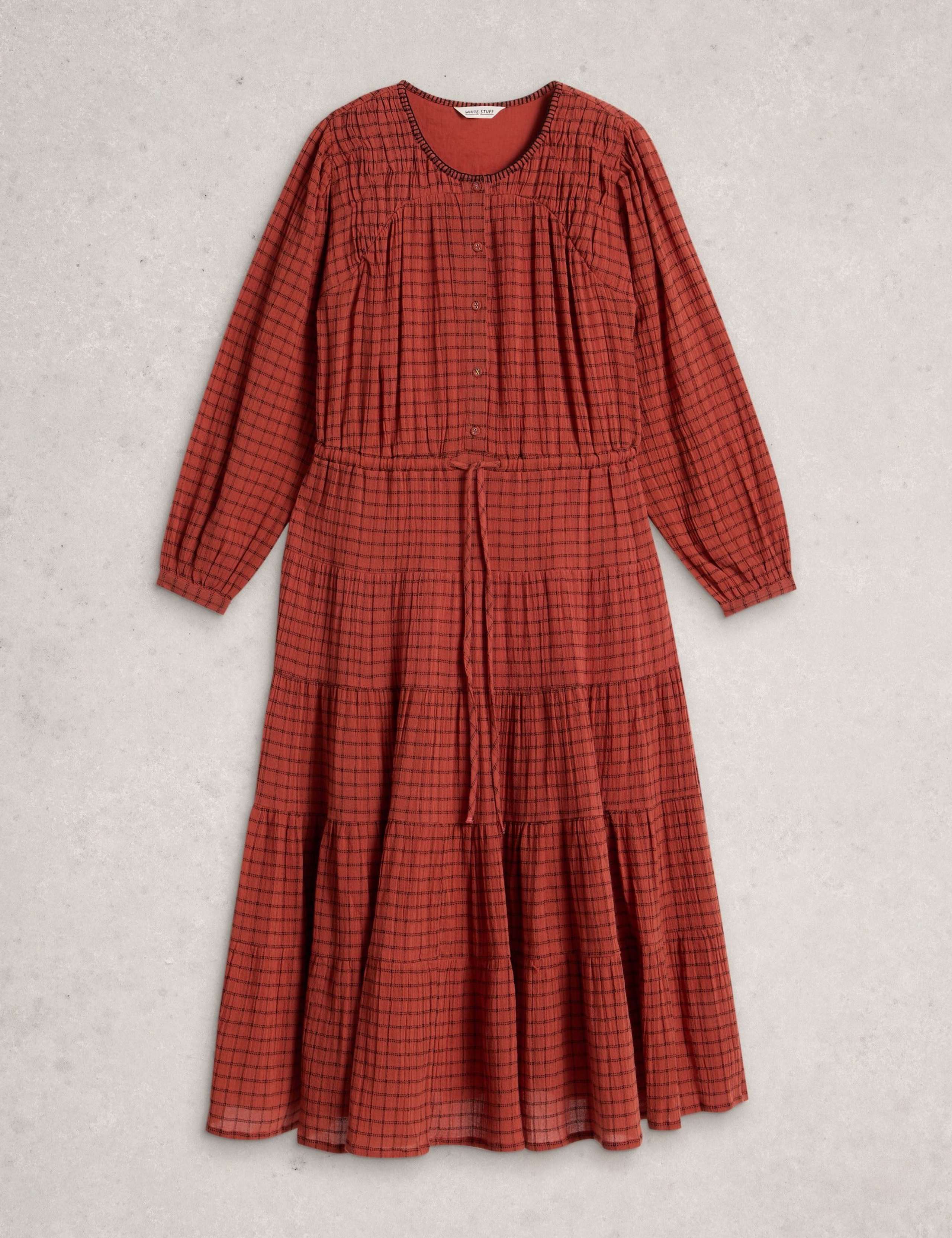 Pure Cotton Checked Midi Tiered Dress 2 of 6