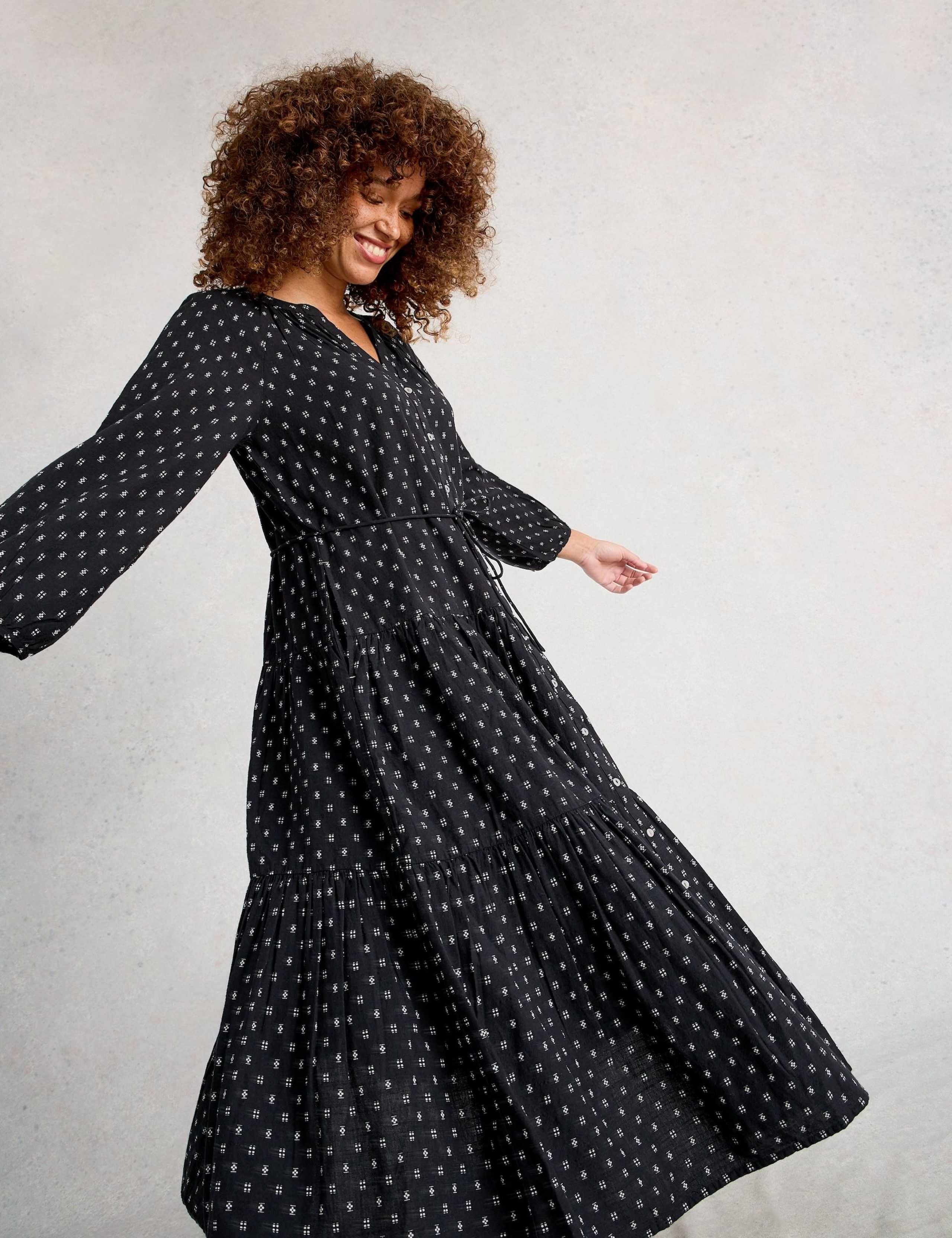 Pure Cotton Printed Midi Relaxed Tiered Dress 6 of 6