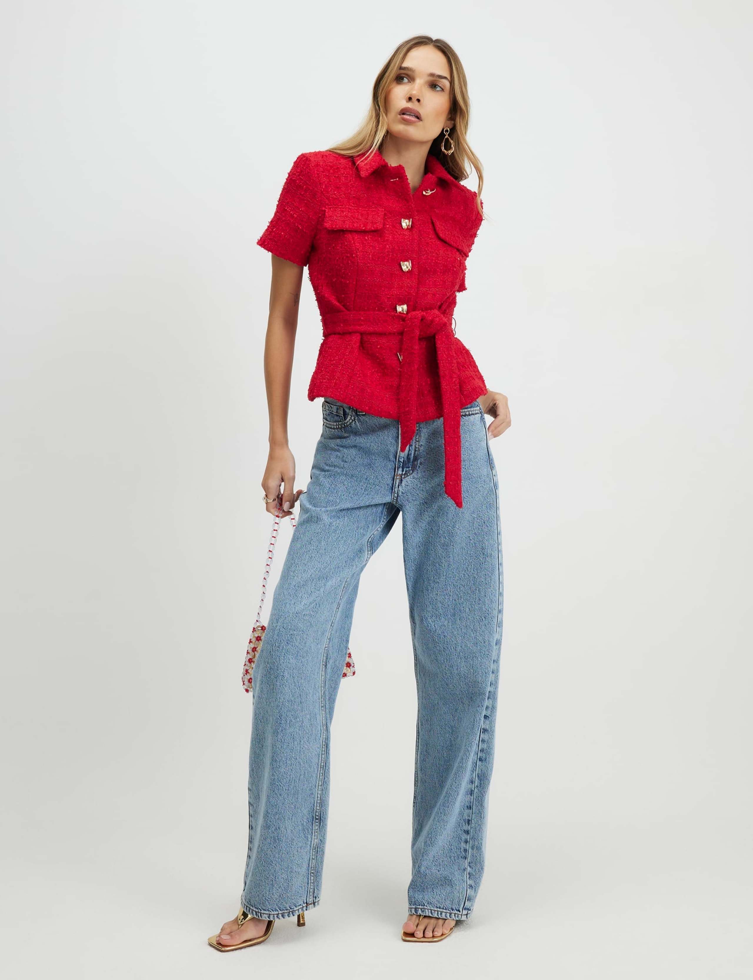 Textured Collared Belted Button Through Top 2 of 4