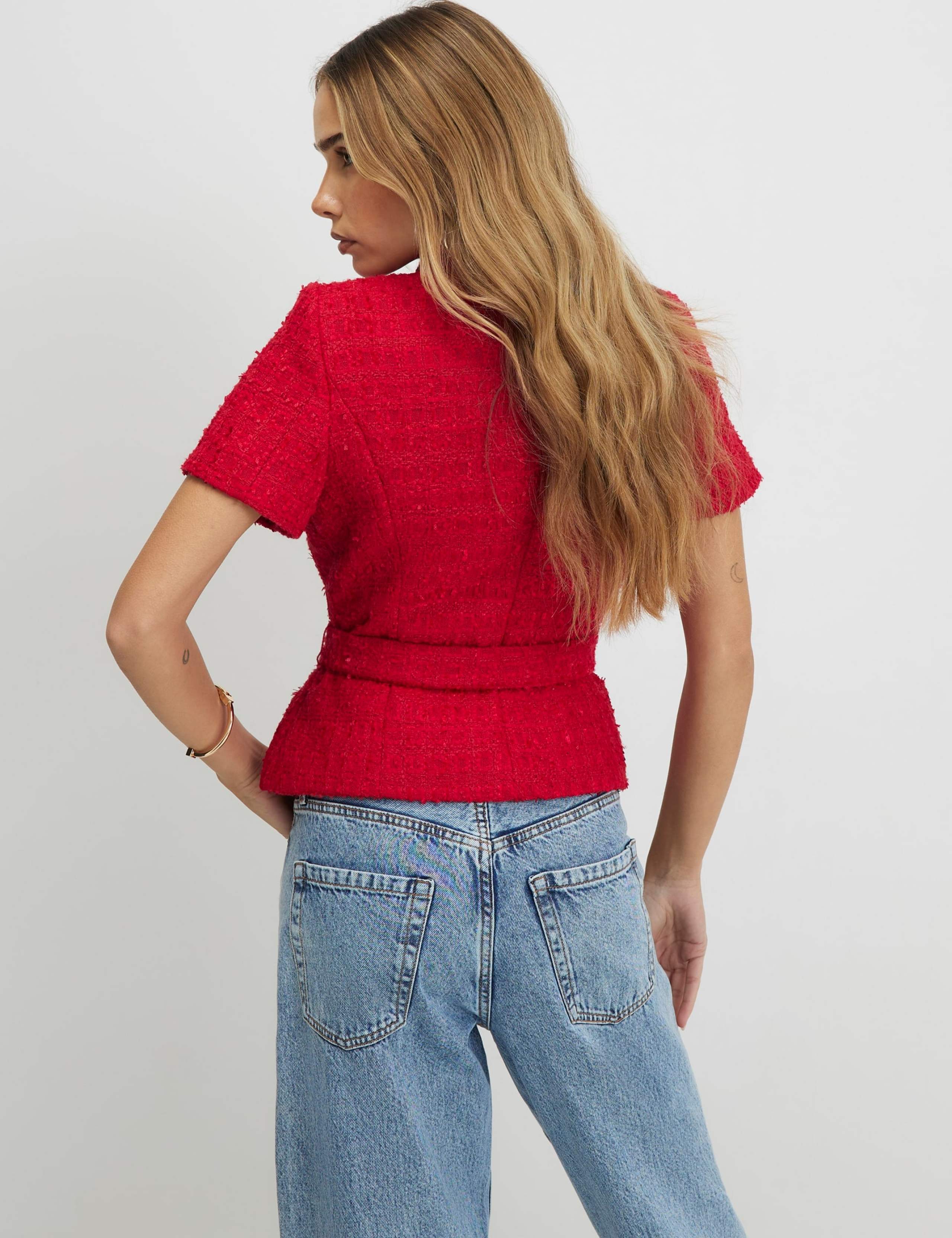 Textured Collared Belted Button Through Top 3 of 4