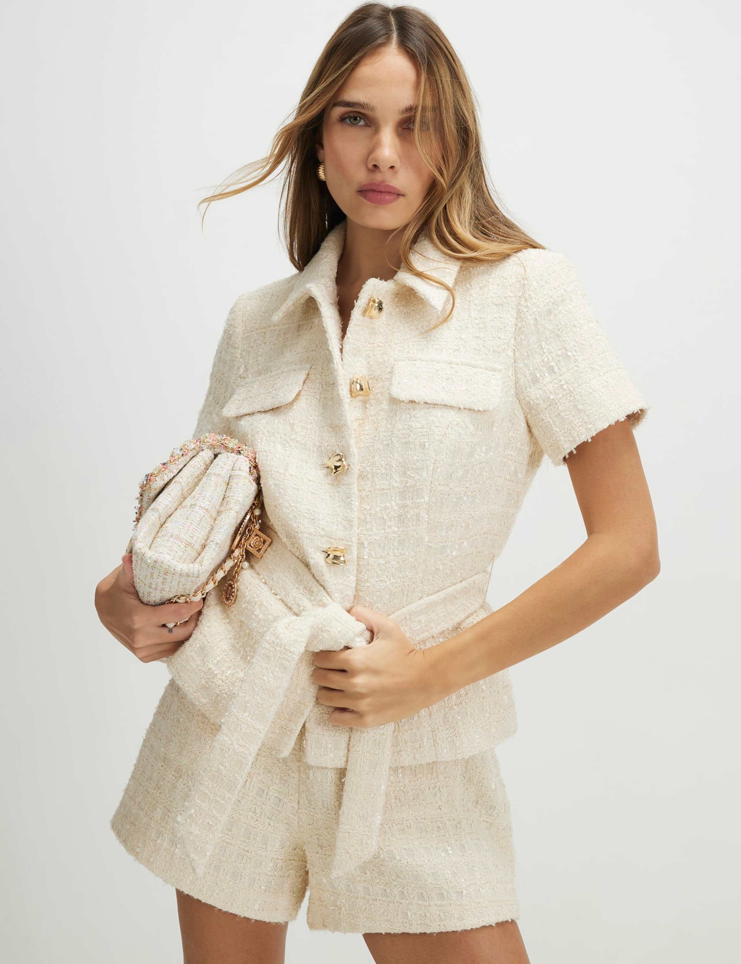 Textured Collared Belted Button Through Top 1 of 4