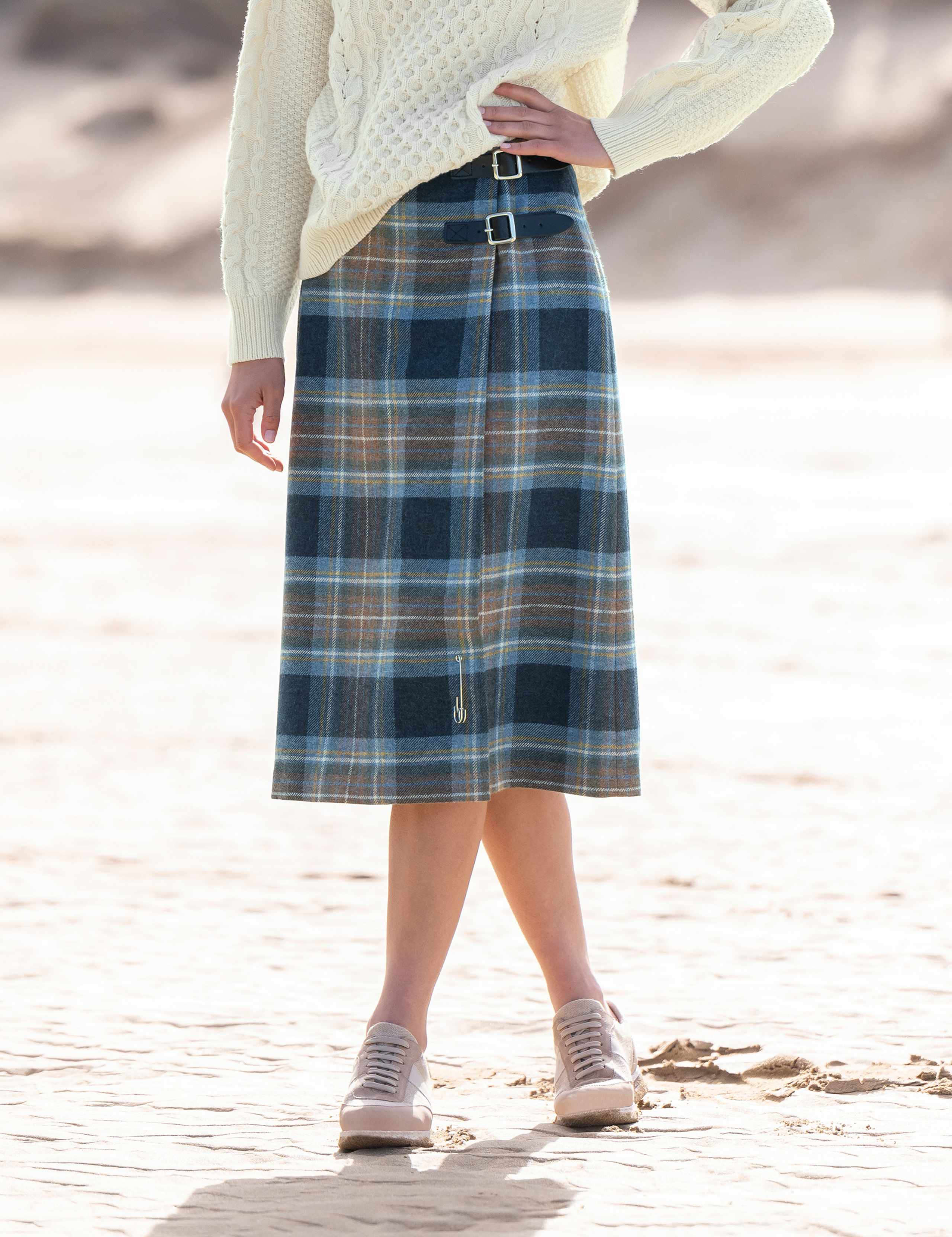 Pure Wool Checked Midi A-Line Skirt 1 of 6
