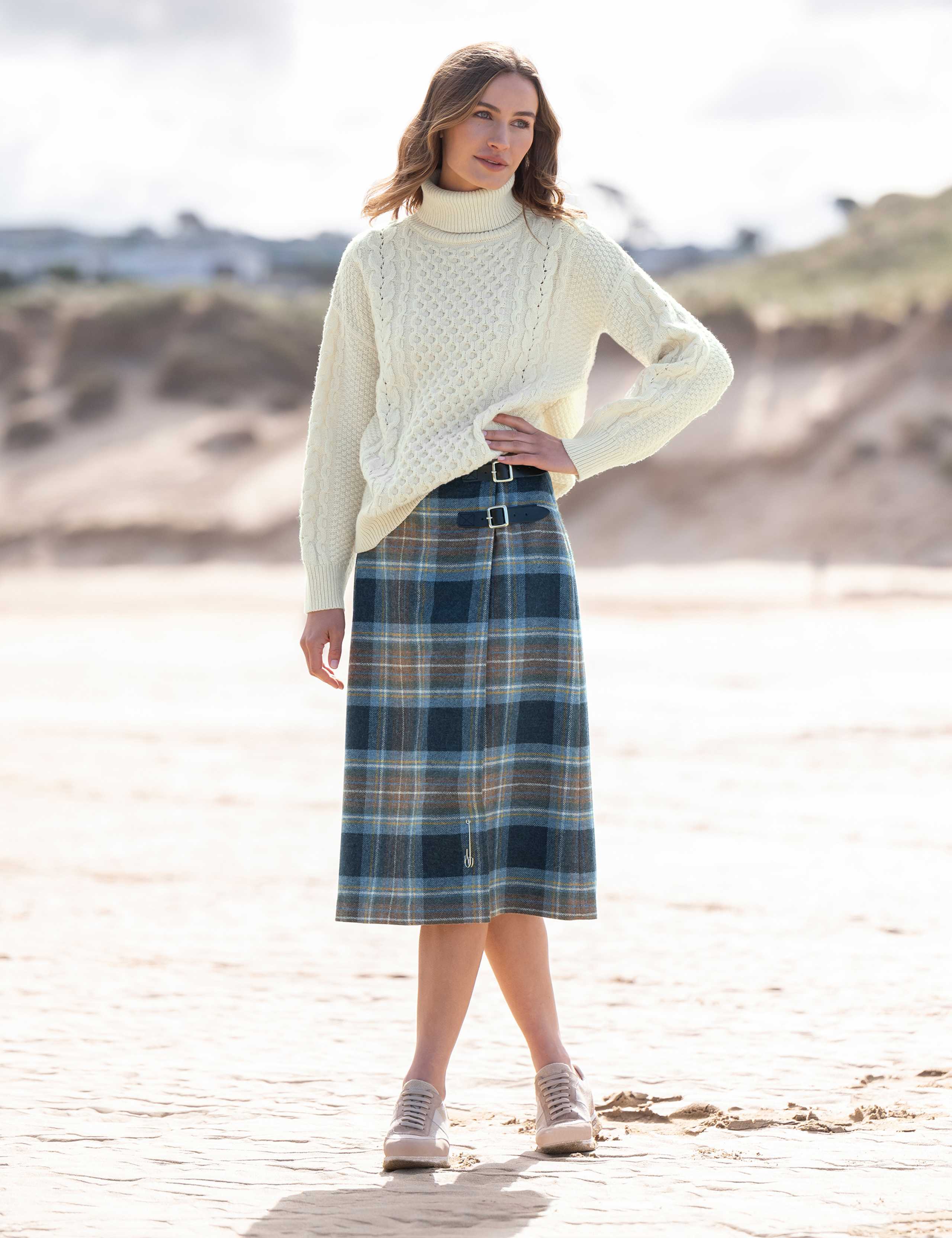 Pure Wool Checked Midi A-Line Skirt 4 of 6