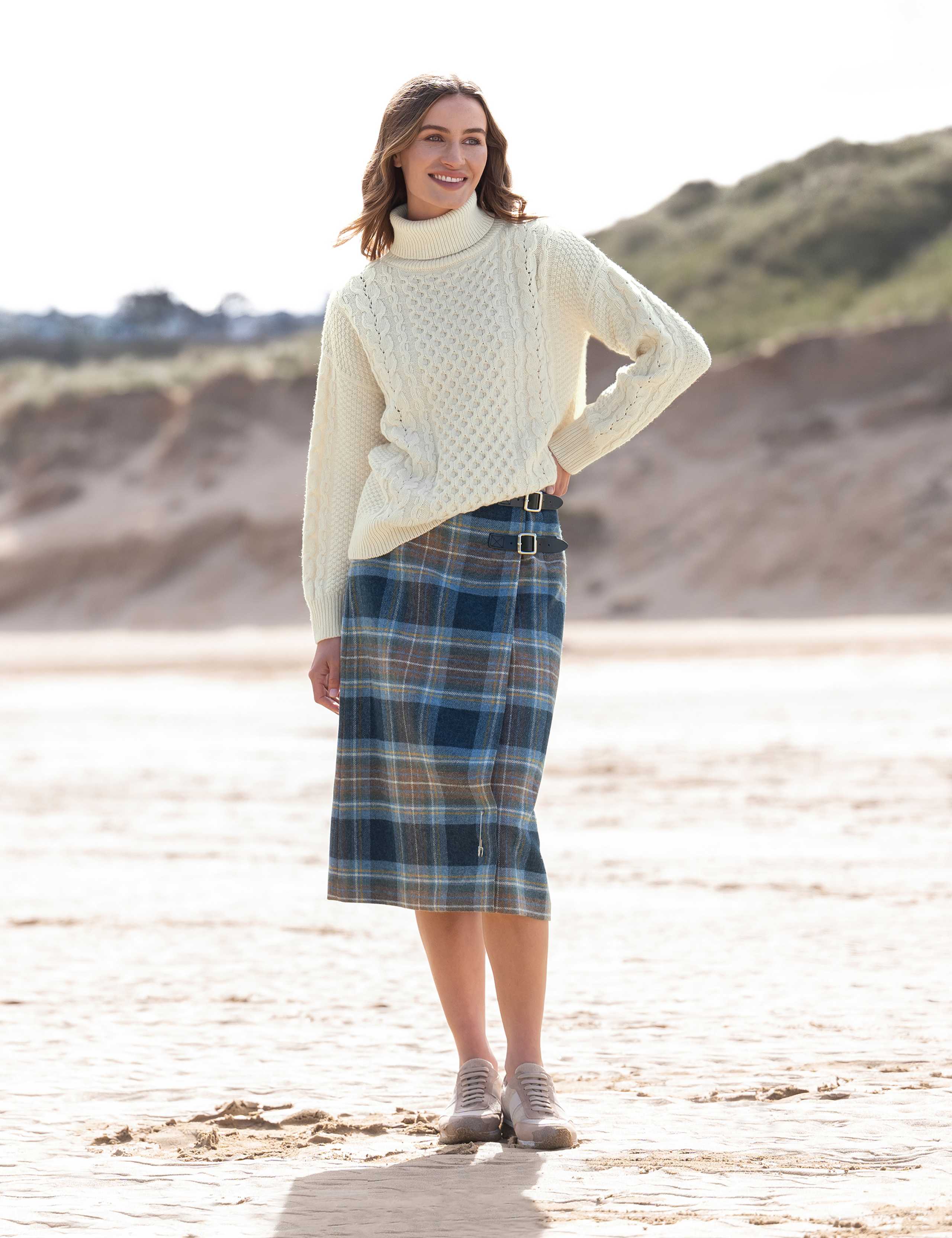 Pure Wool Checked Midi A-Line Skirt Celtic M&S