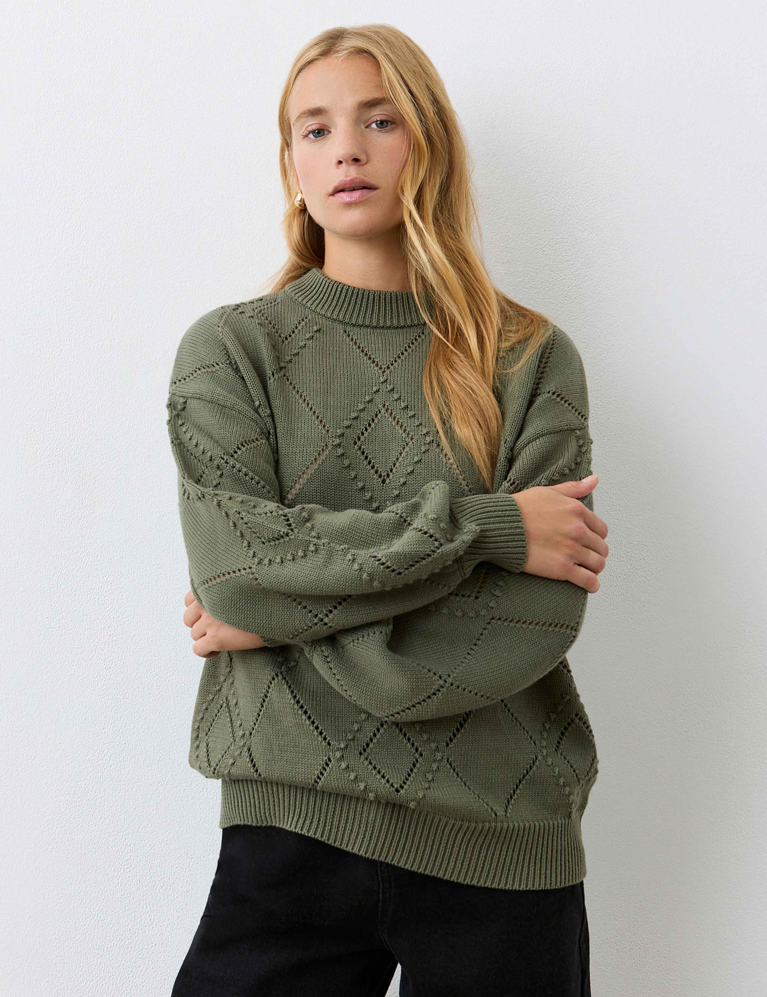 Pure Cotton Textured Diamond Pattern Jumper 2 of 4
