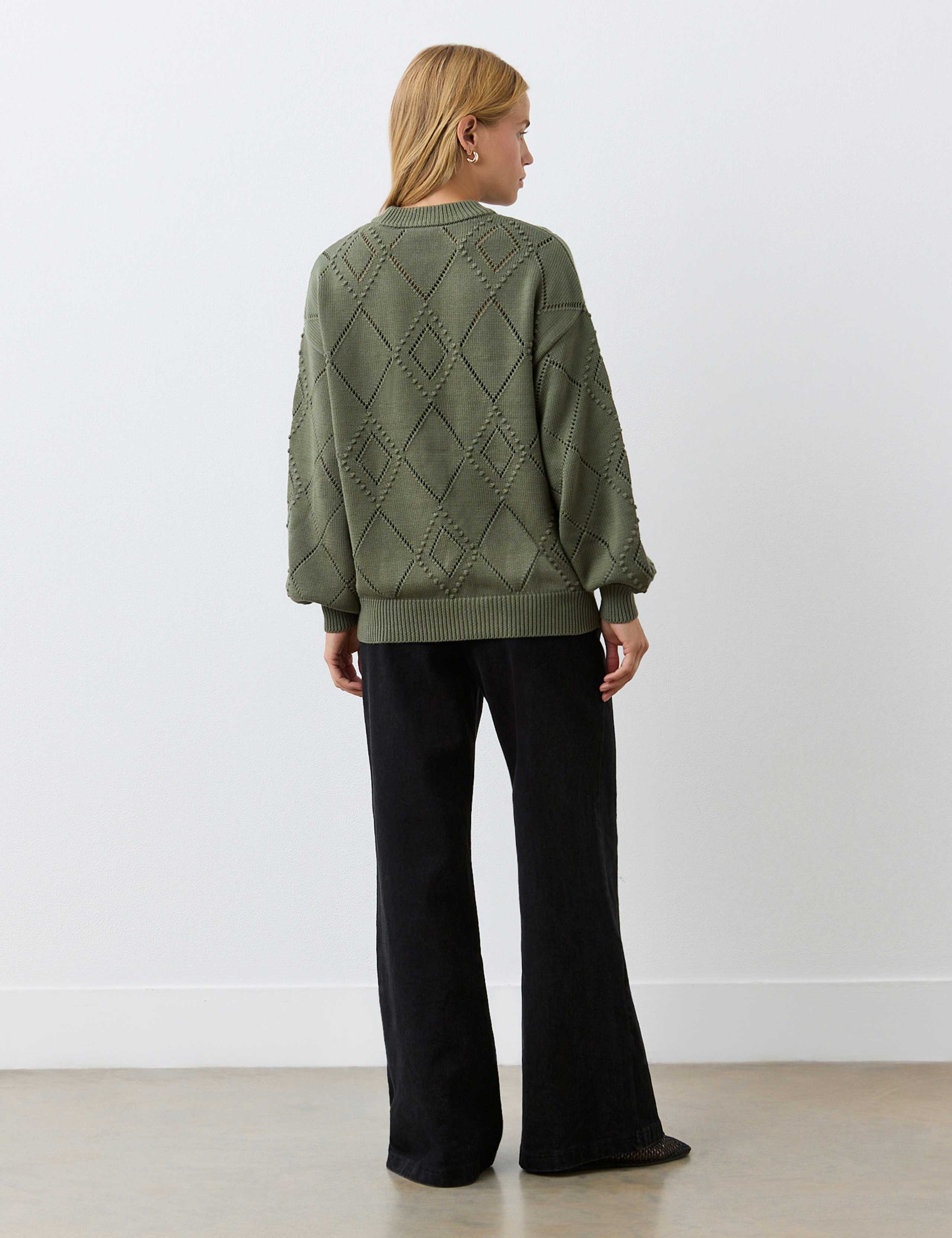 Pure Cotton Textured Diamond Pattern Jumper 4 of 4