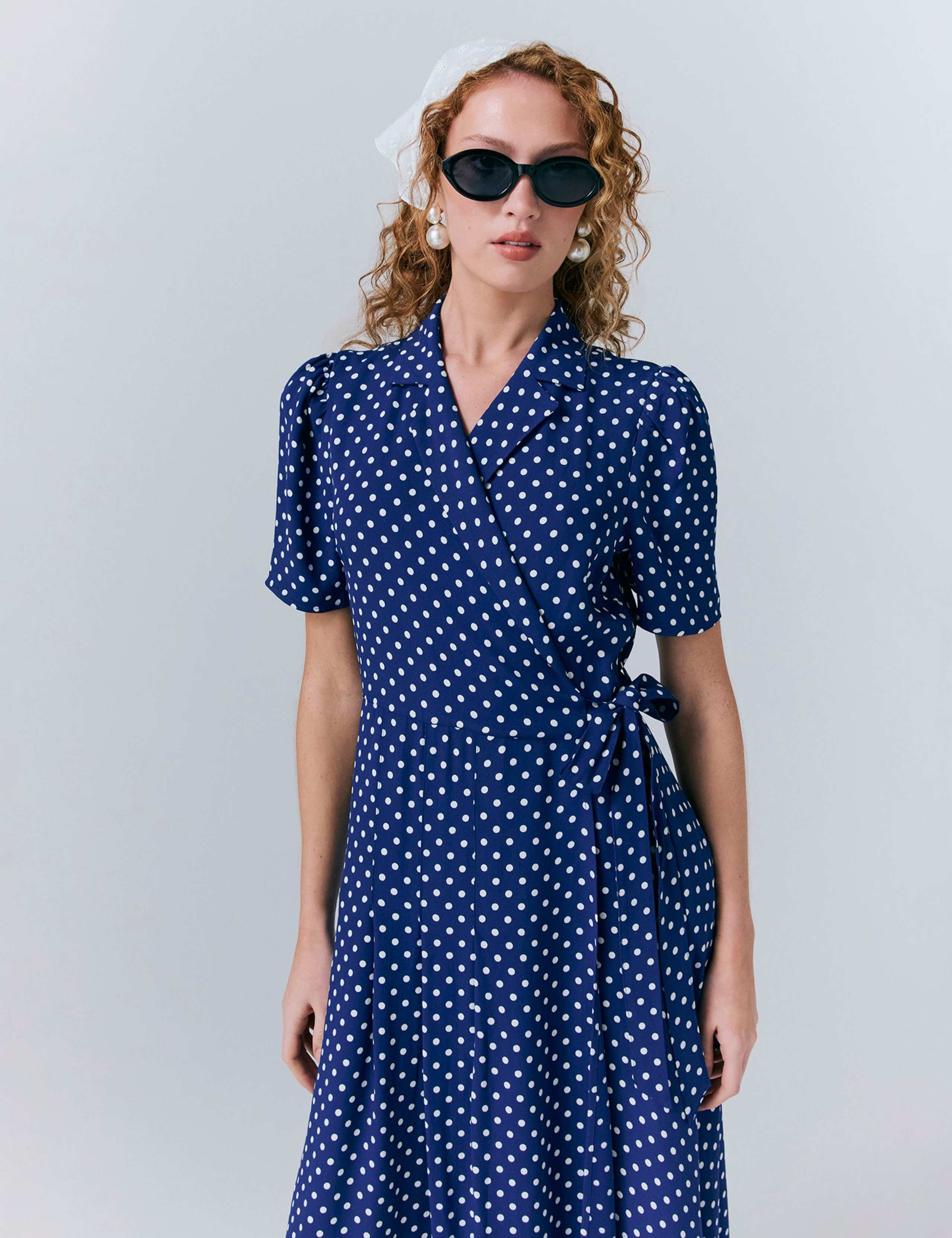 Crepe Spot Print Midaxi Wrap Tea Dress 2 of 5
