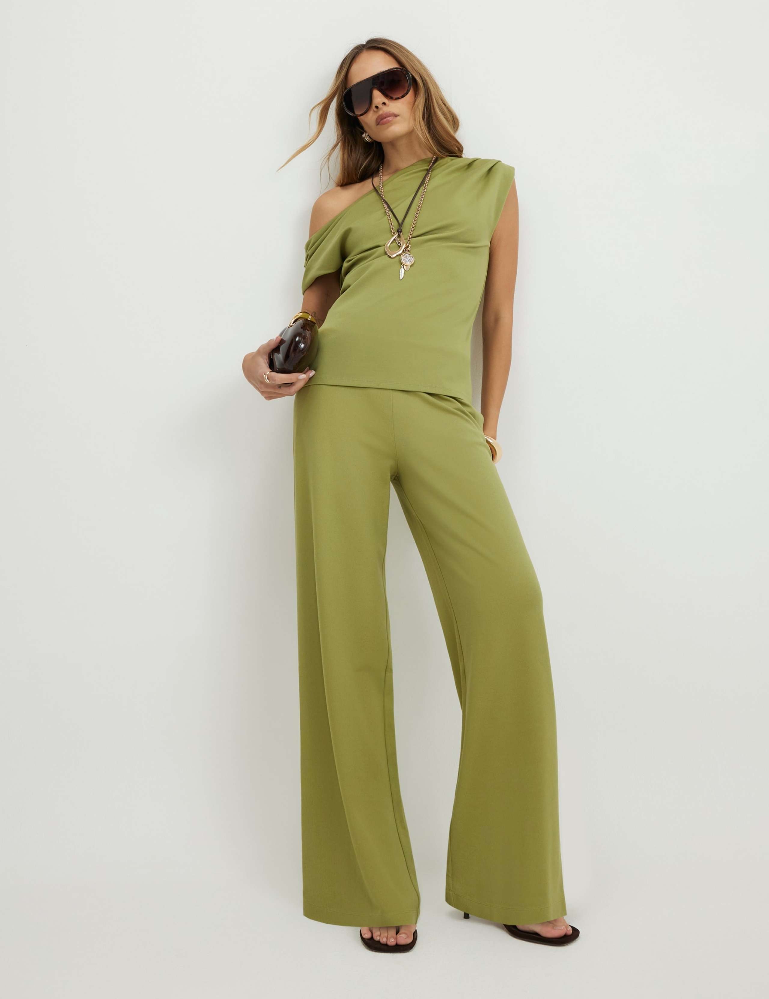 Jersey Elasticated Waist Wide Leg Trousers 1 of 4