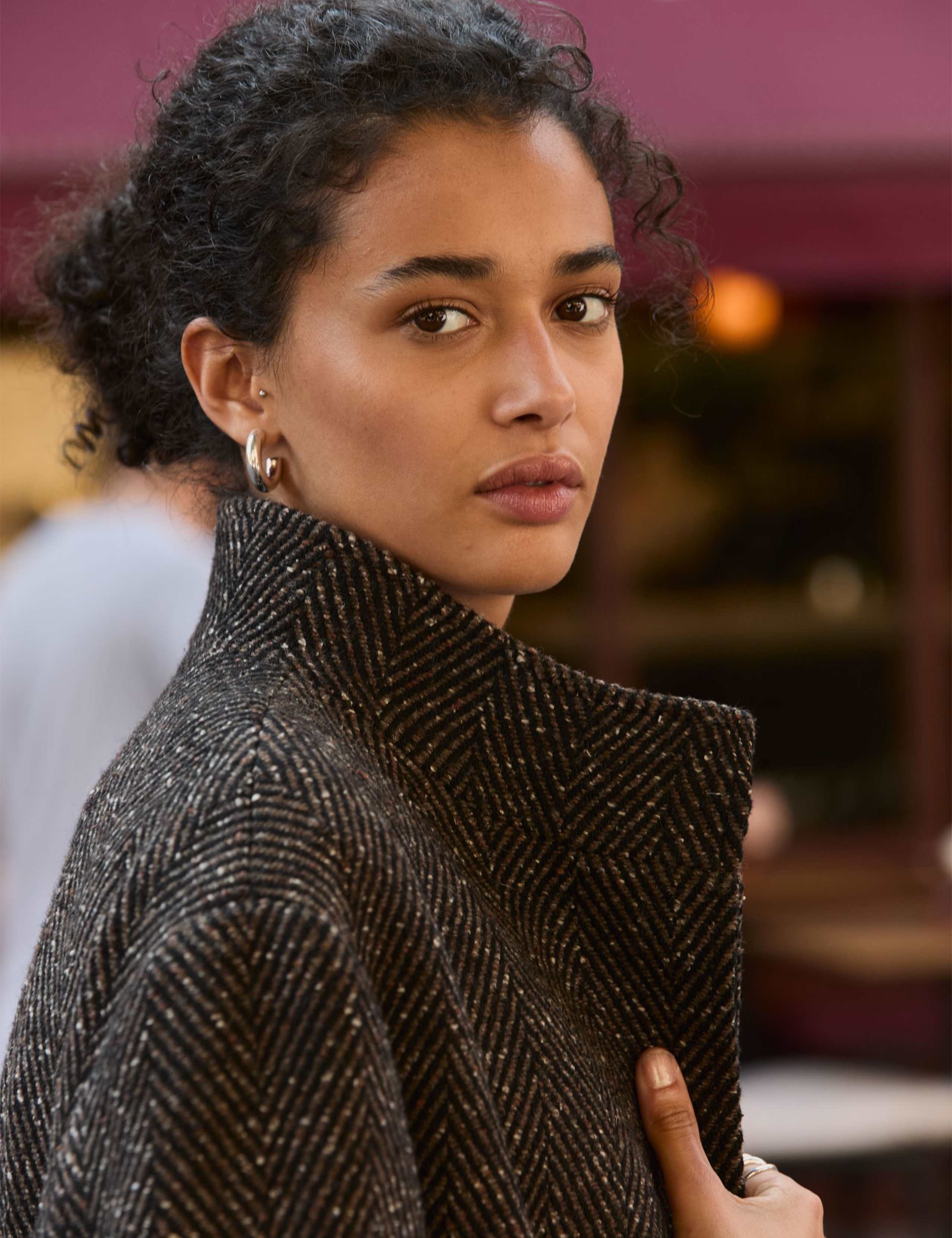 Wool Blend Cropped Overcoat with Silk 4 of 6