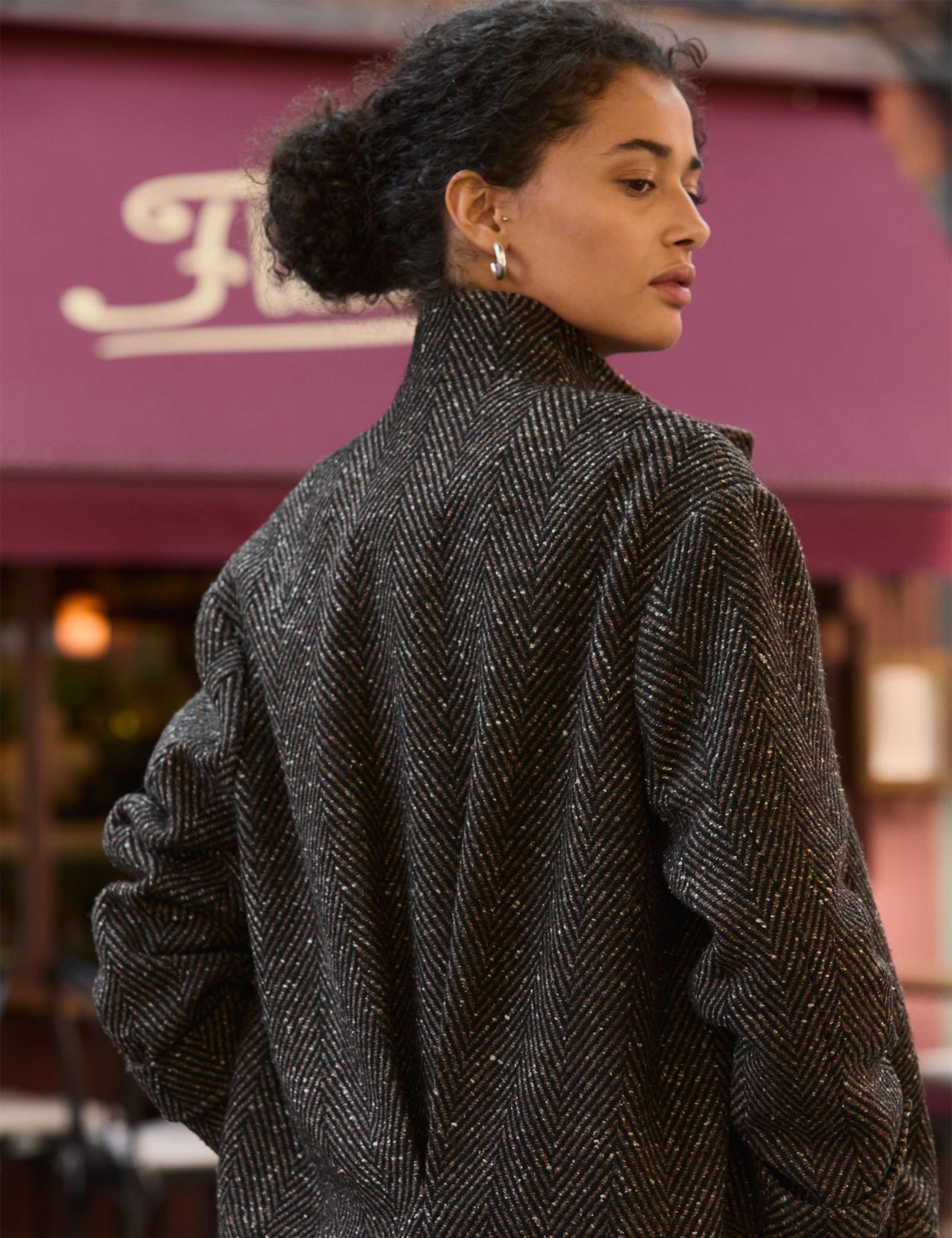 Wool Blend Cropped Overcoat with Silk 6 of 6