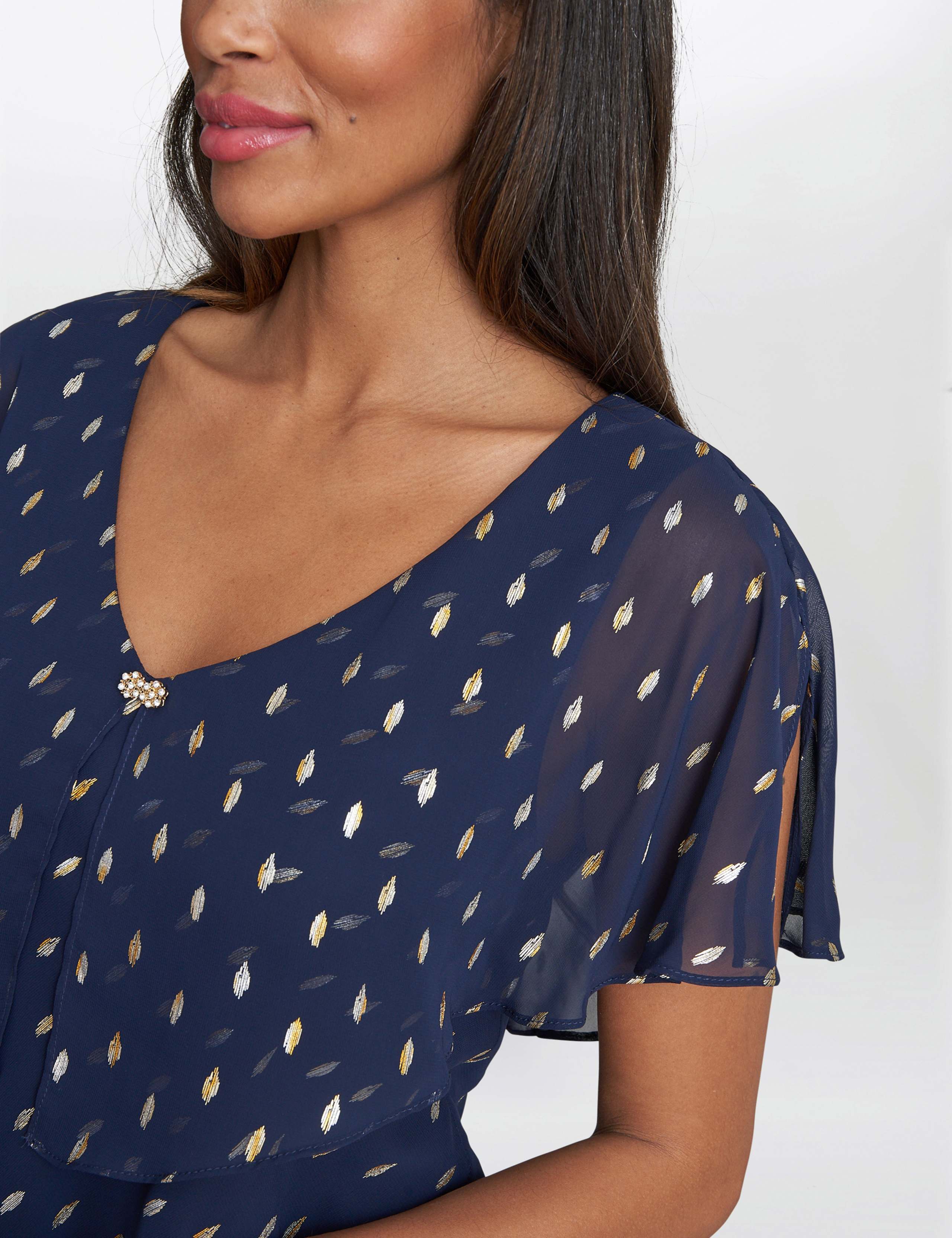 Chiffon Foil V-Neck Tiered Dress 5 of 5