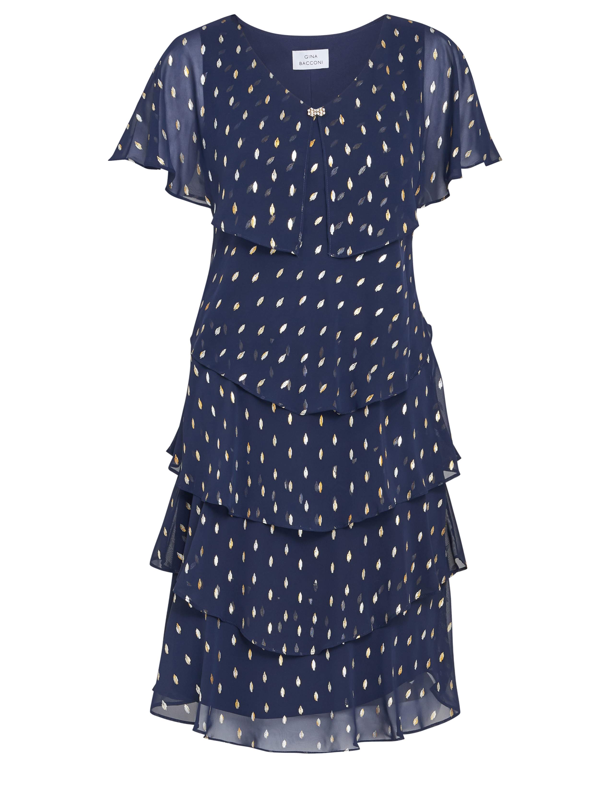 Chiffon Foil V-Neck Tiered Dress 2 of 5