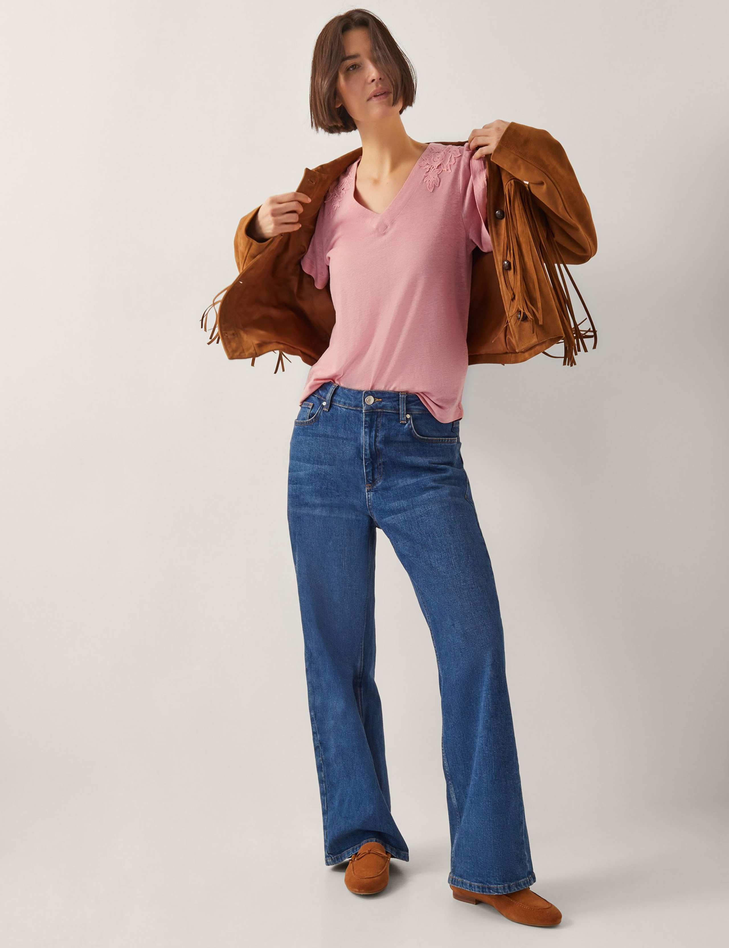 Linen Rich Embroidered V-Neck T-Shirt 3 of 5