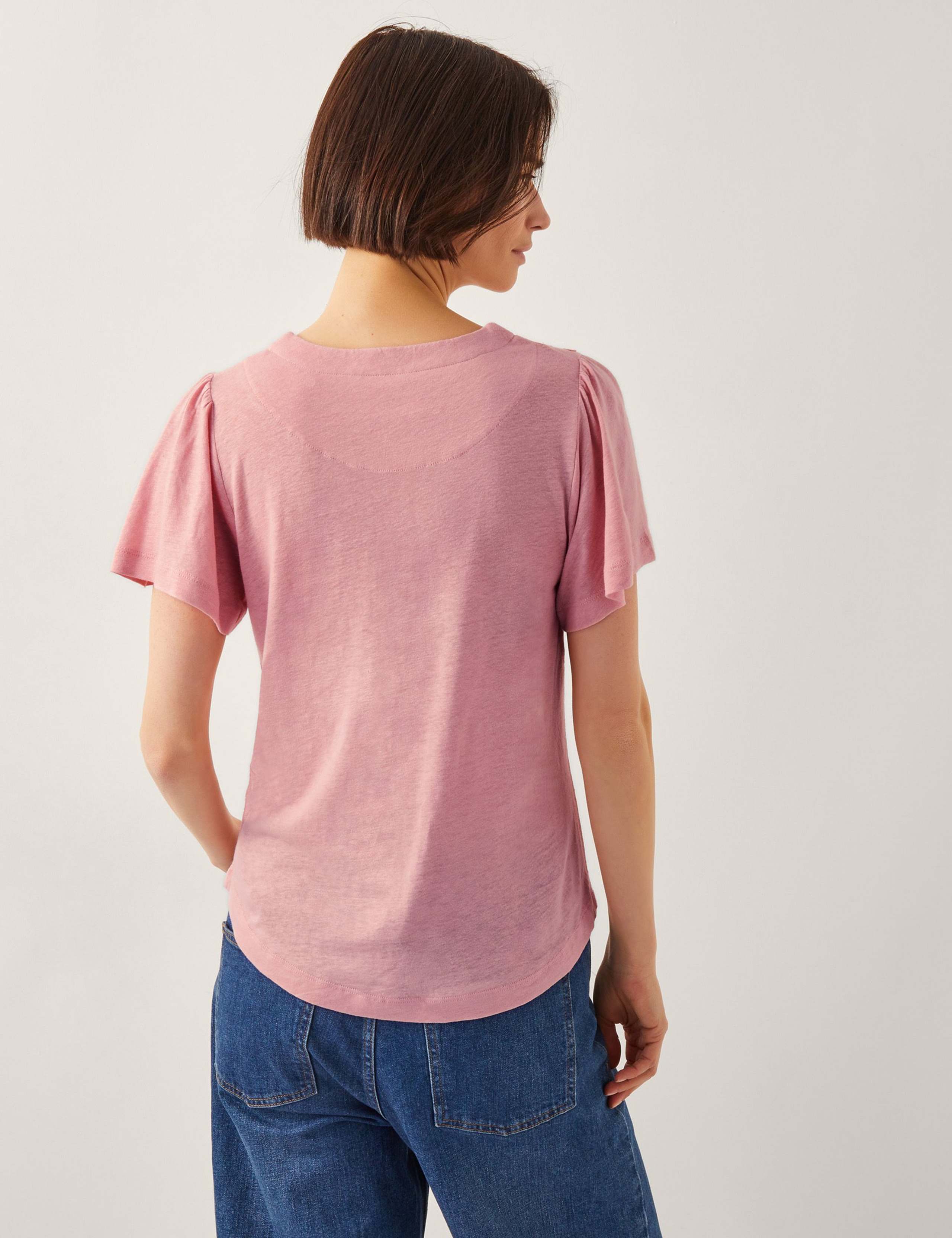 Linen Rich Embroidered V-Neck T-Shirt 5 of 5