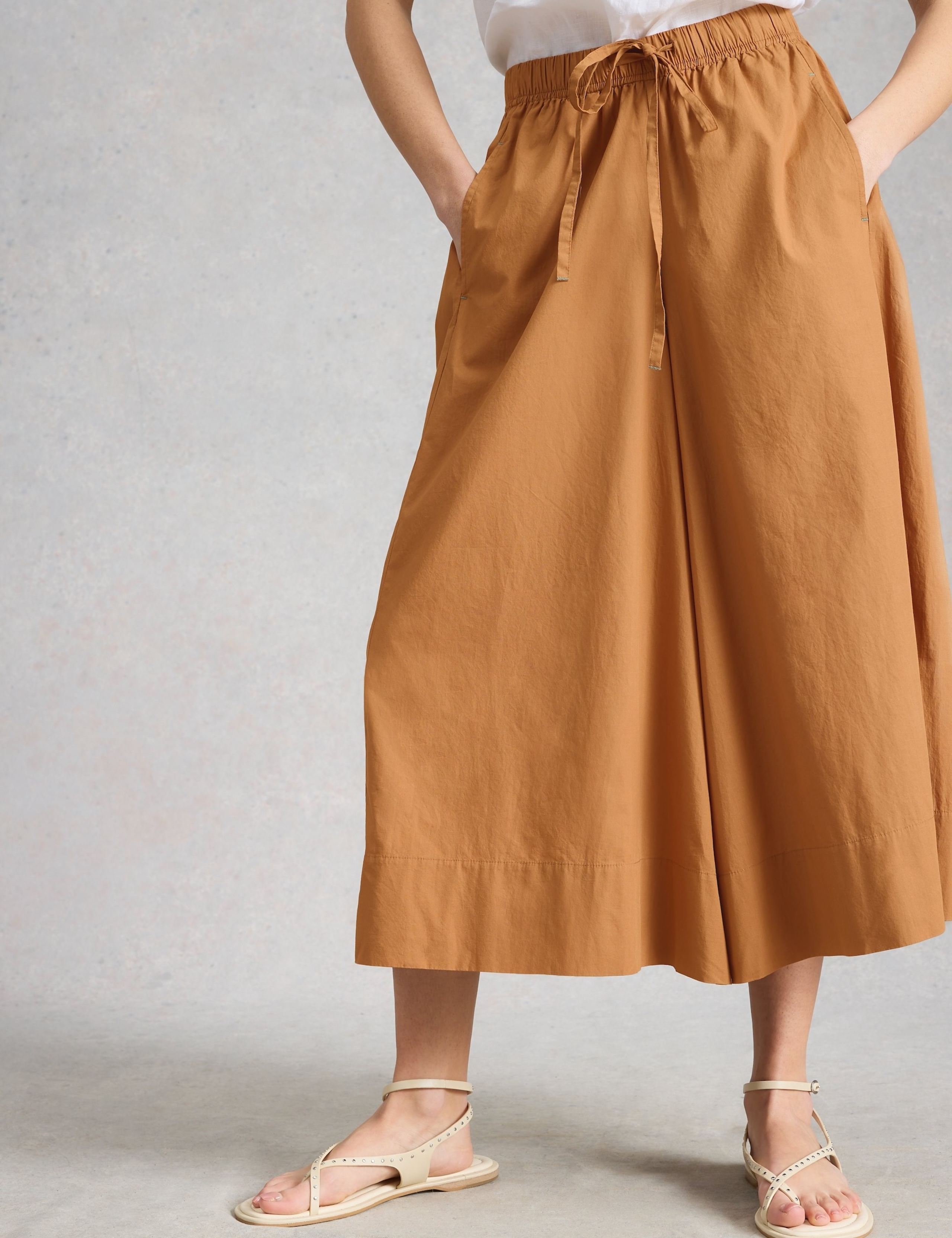 Pure Cotton Wide Leg Cropped Trousers 1 of 6